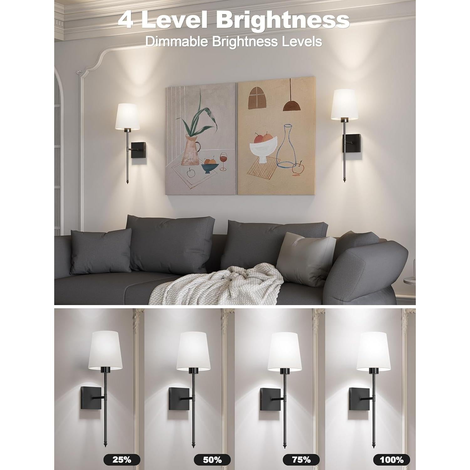 Juego de Apliques de Pared Recargables JOFIOS 2 Unidades Negro