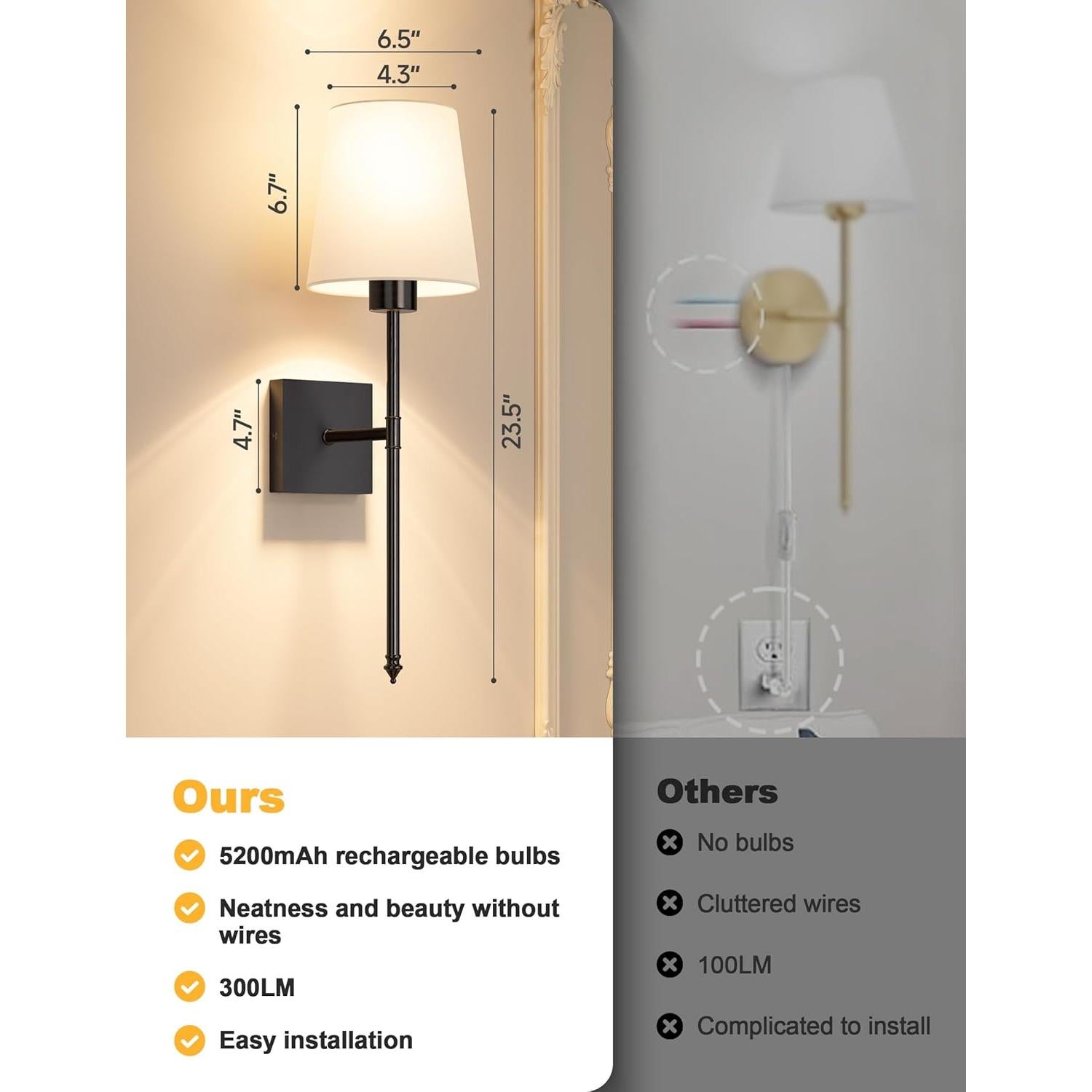 Juego de Apliques de Pared Recargables JOFIOS 2 Unidades Negro