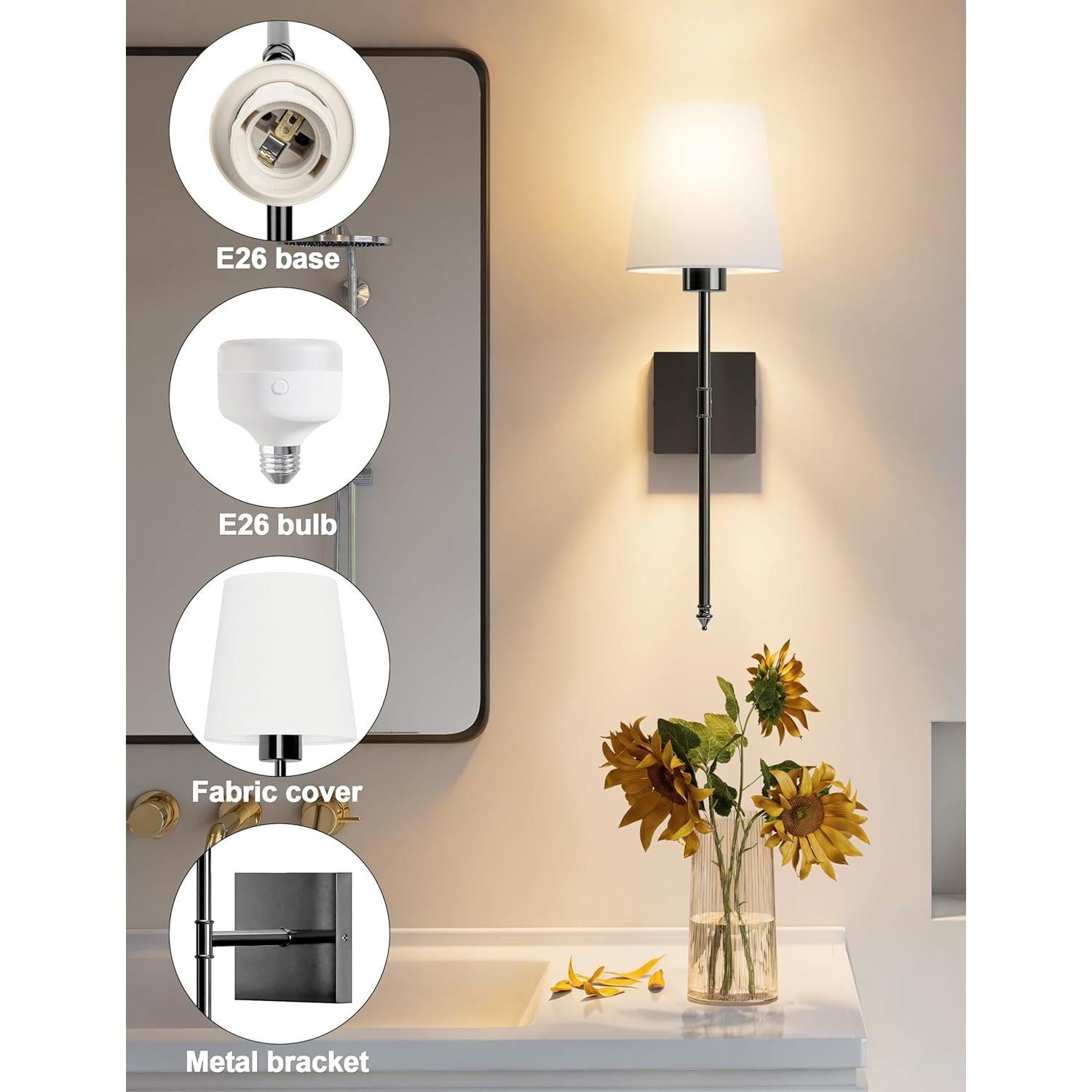 Juego de Apliques de Pared Recargables JOFIOS 2 Unidades Negro