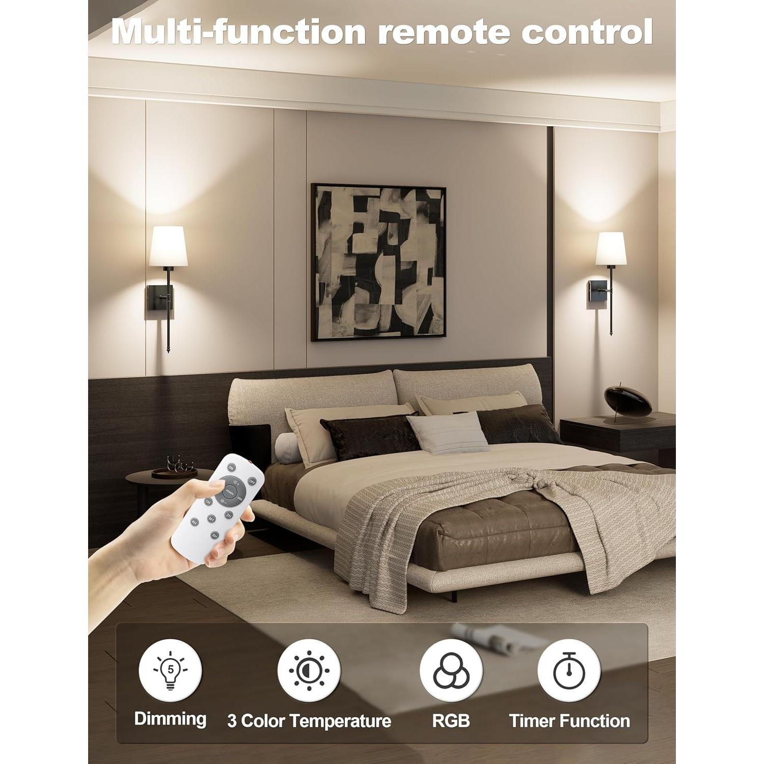 Juego de Apliques de Pared Recargables JOFIOS 2 Unidades Negro