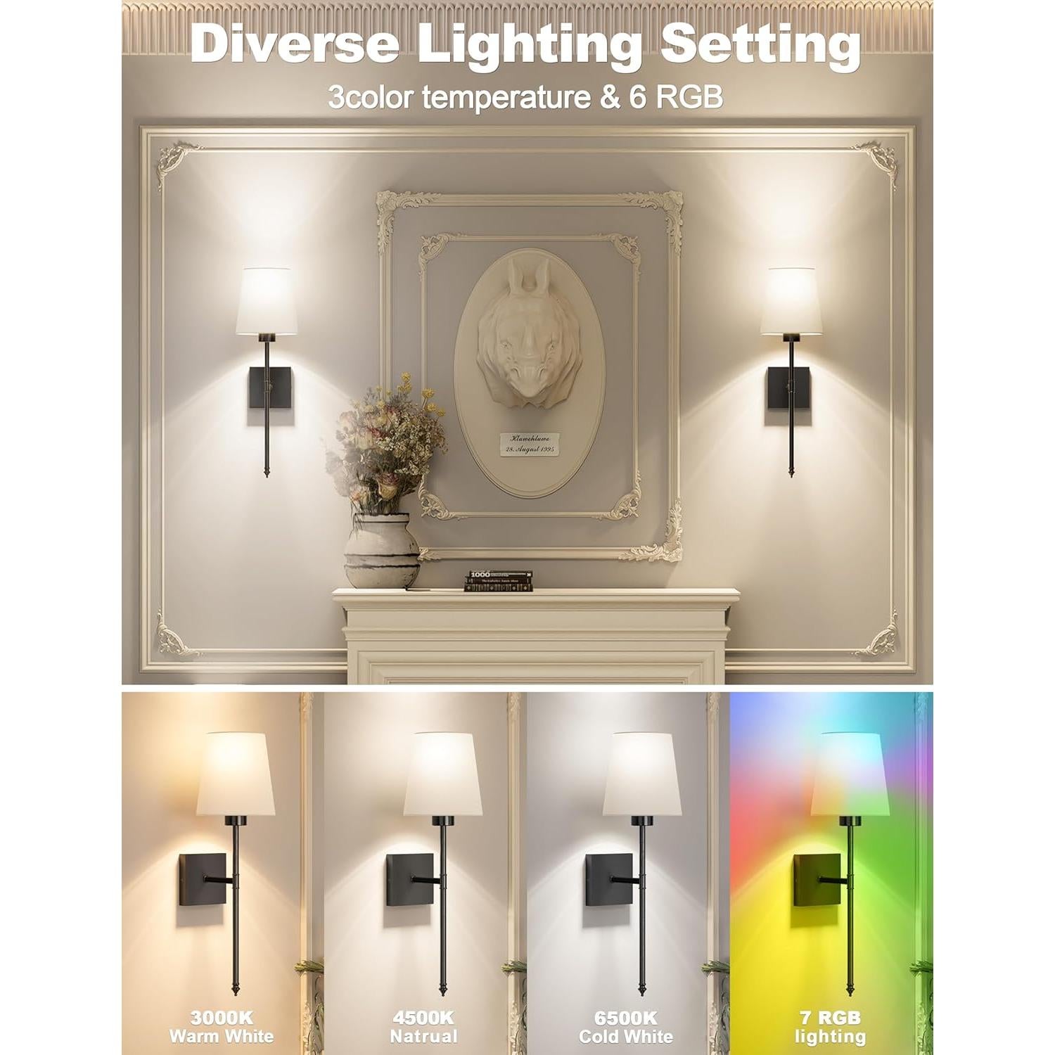 Juego de Apliques de Pared Recargables JOFIOS 2 Unidades Negro