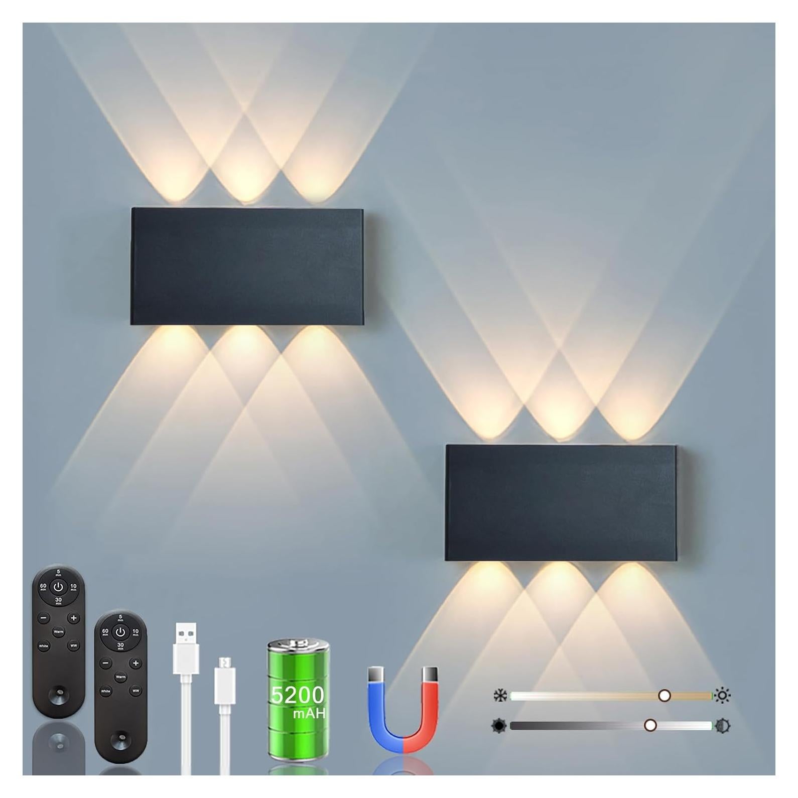 Apliques de Pared LED Recargables Shelprojsu 2 PCS Negro