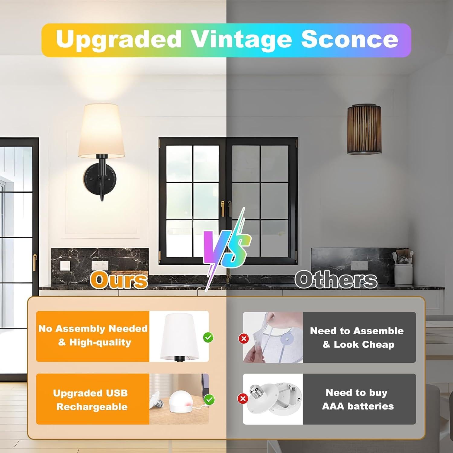 Aplique de pared recargable Odnora LED RGB con control remoto - 2 unidades