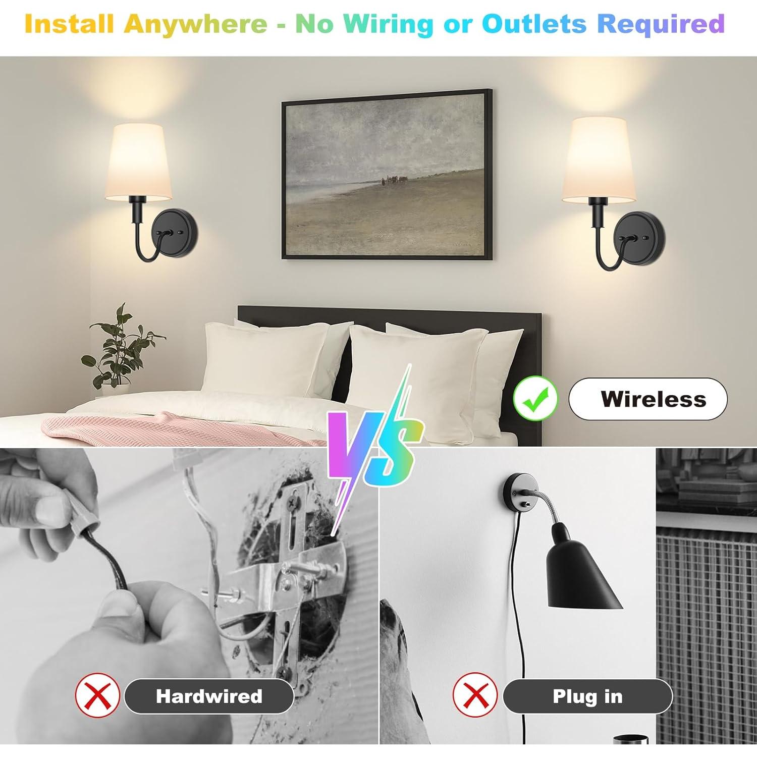 Aplique de pared recargable Odnora LED RGB con control remoto - 2 unidades