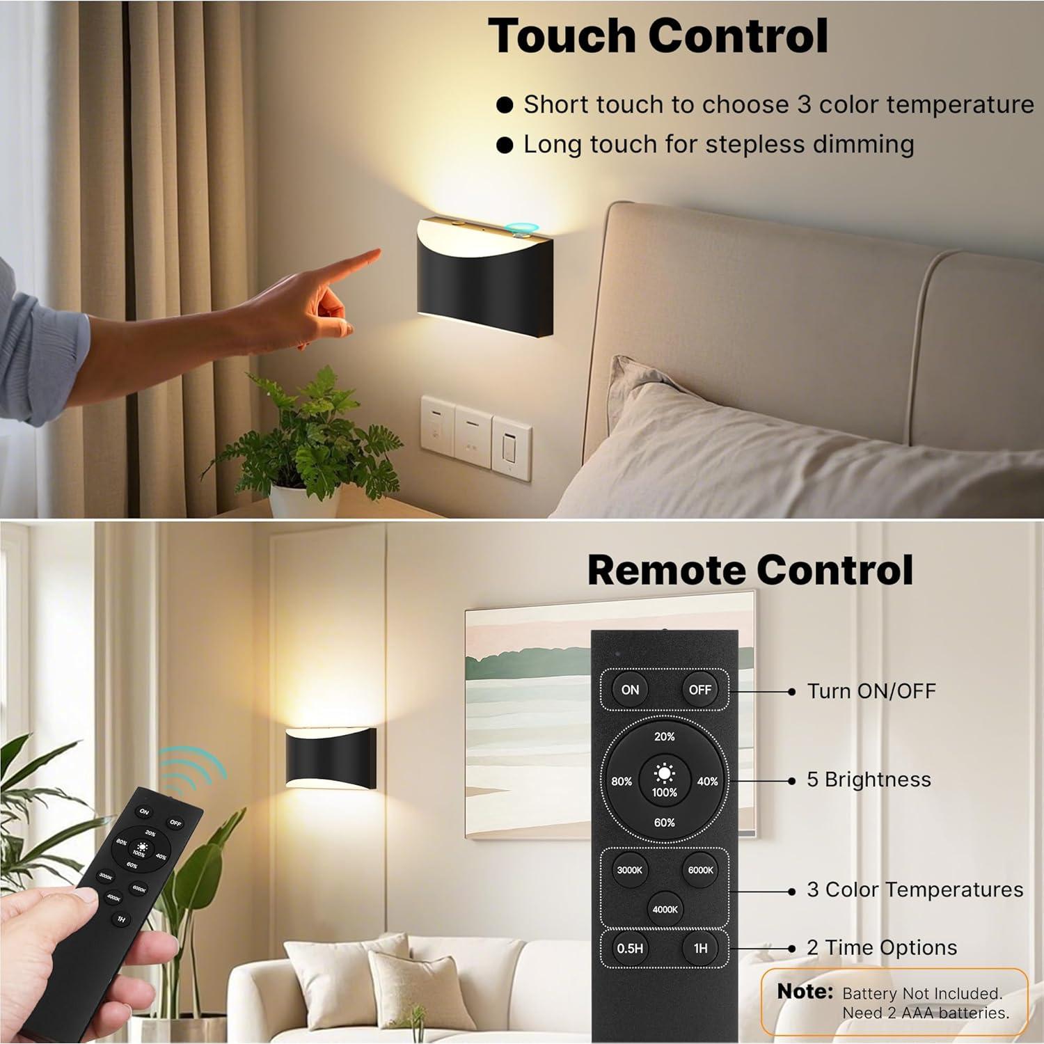 Apliques de Pared FOLKSMATE Set de 2 Recargables 8000mAh