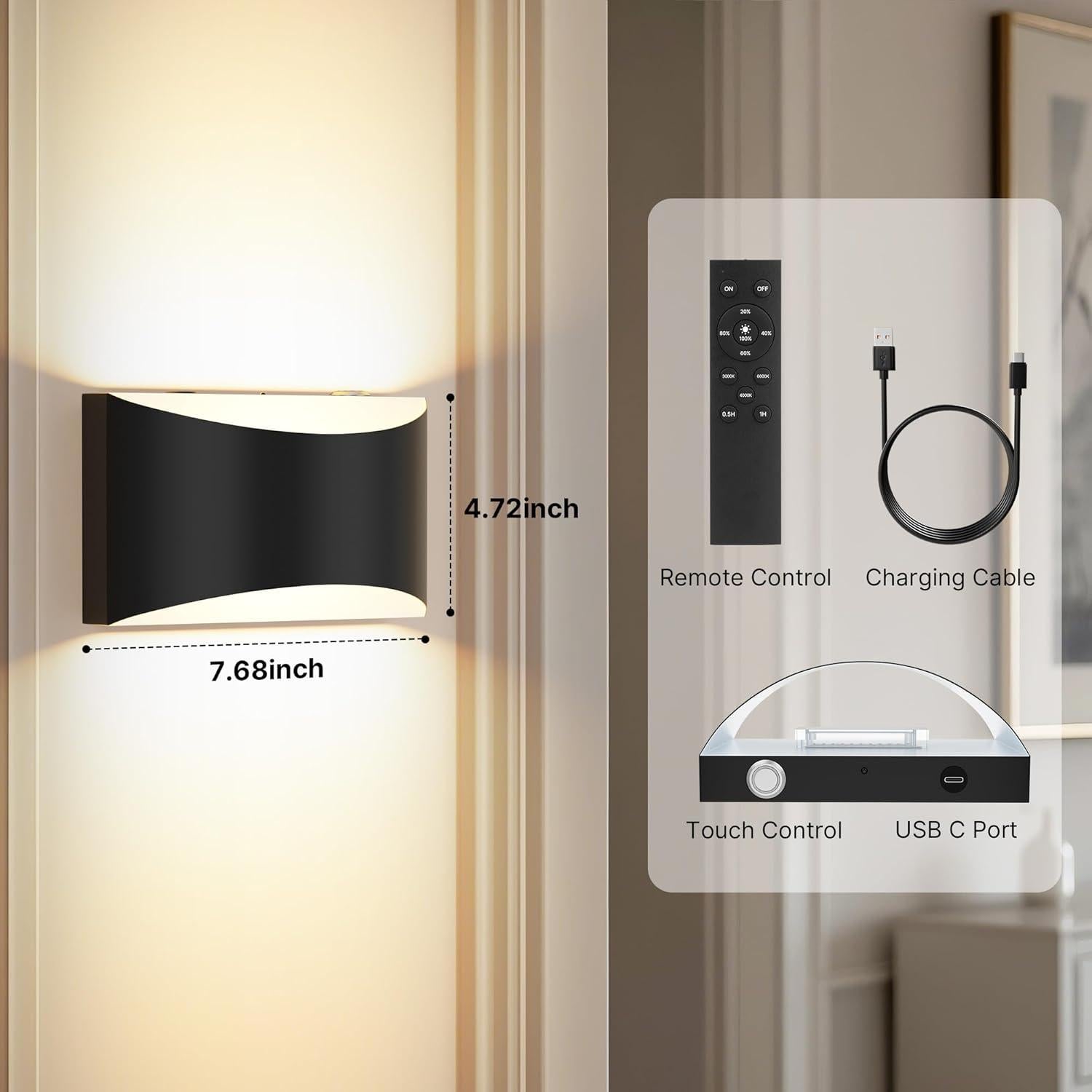 Apliques de Pared FOLKSMATE Set de 2 Recargables 8000mAh