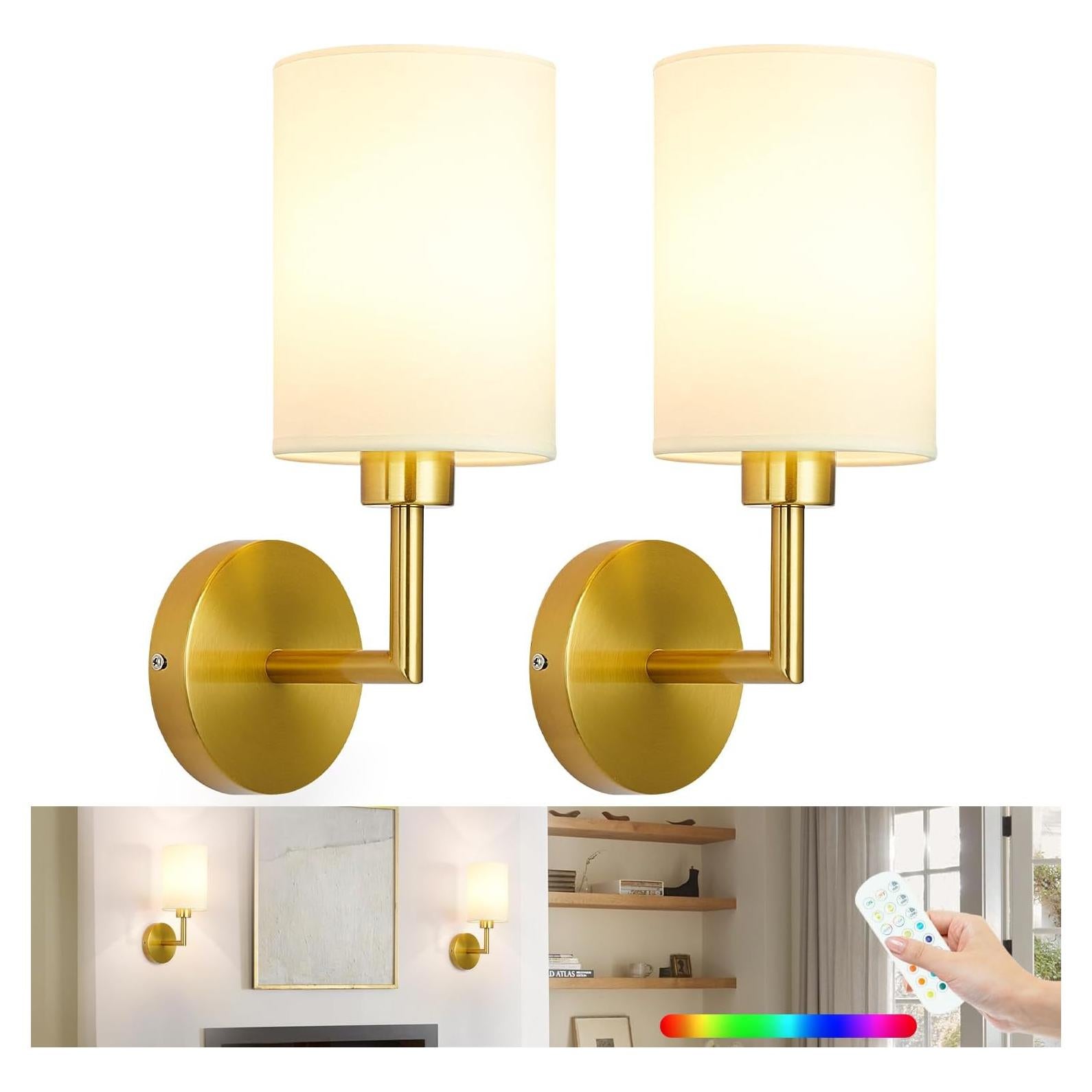 Juego de 2 Apliques de Pared Inalámbricos Woderdeng - Regulables 12 Colores