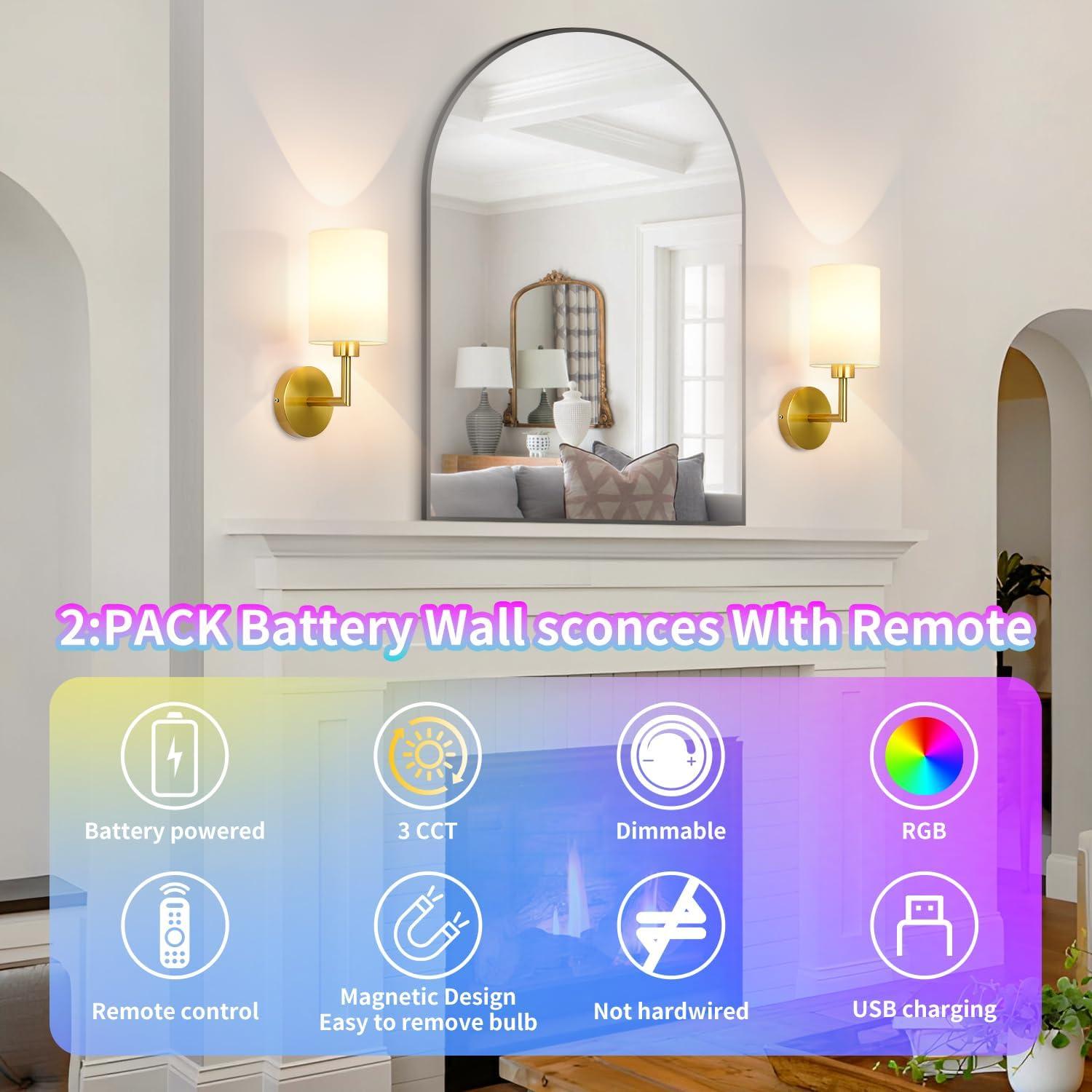 Juego de 2 Apliques de Pared Inalámbricos Woderdeng - Regulables 12 Colores