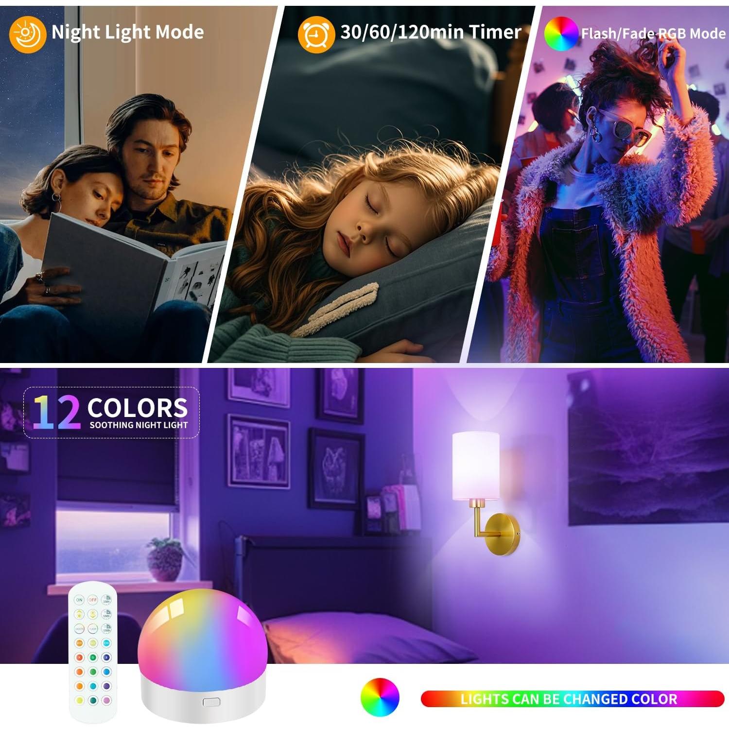 Juego de 2 Apliques de Pared Inalámbricos Woderdeng - Regulables 12 Colores