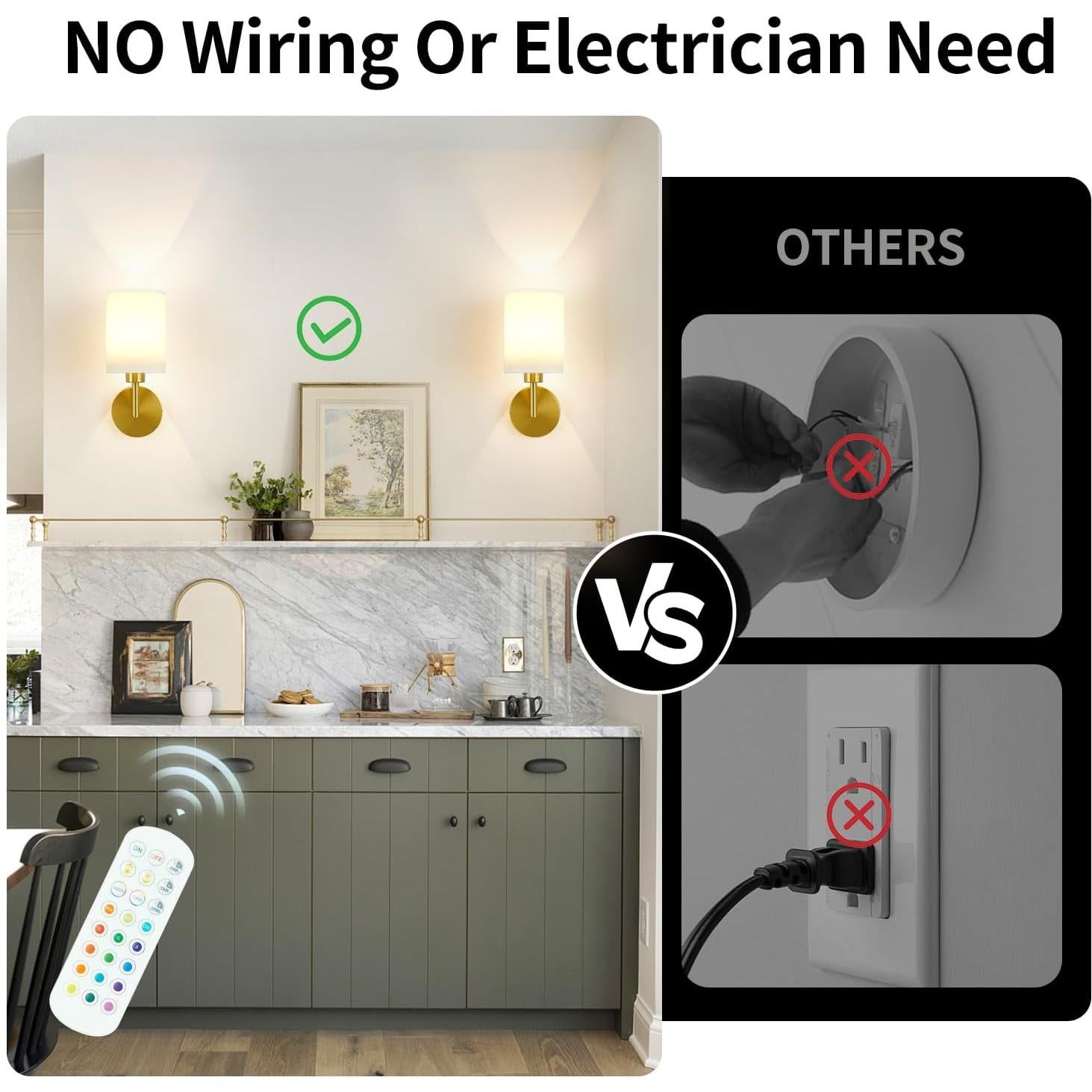 Juego de 2 Apliques de Pared Inalámbricos Woderdeng - Regulables 12 Colores