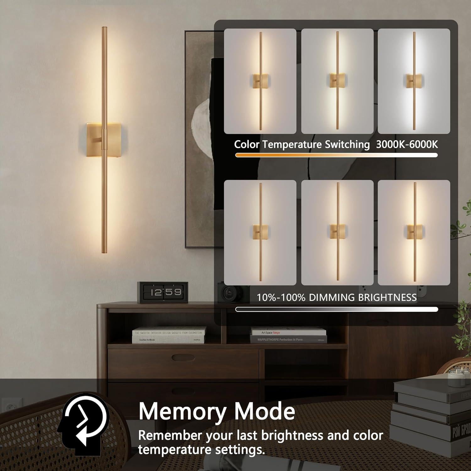 Juego de 2 Apliques de Pared LED Dorados GWONER 76.2 cm