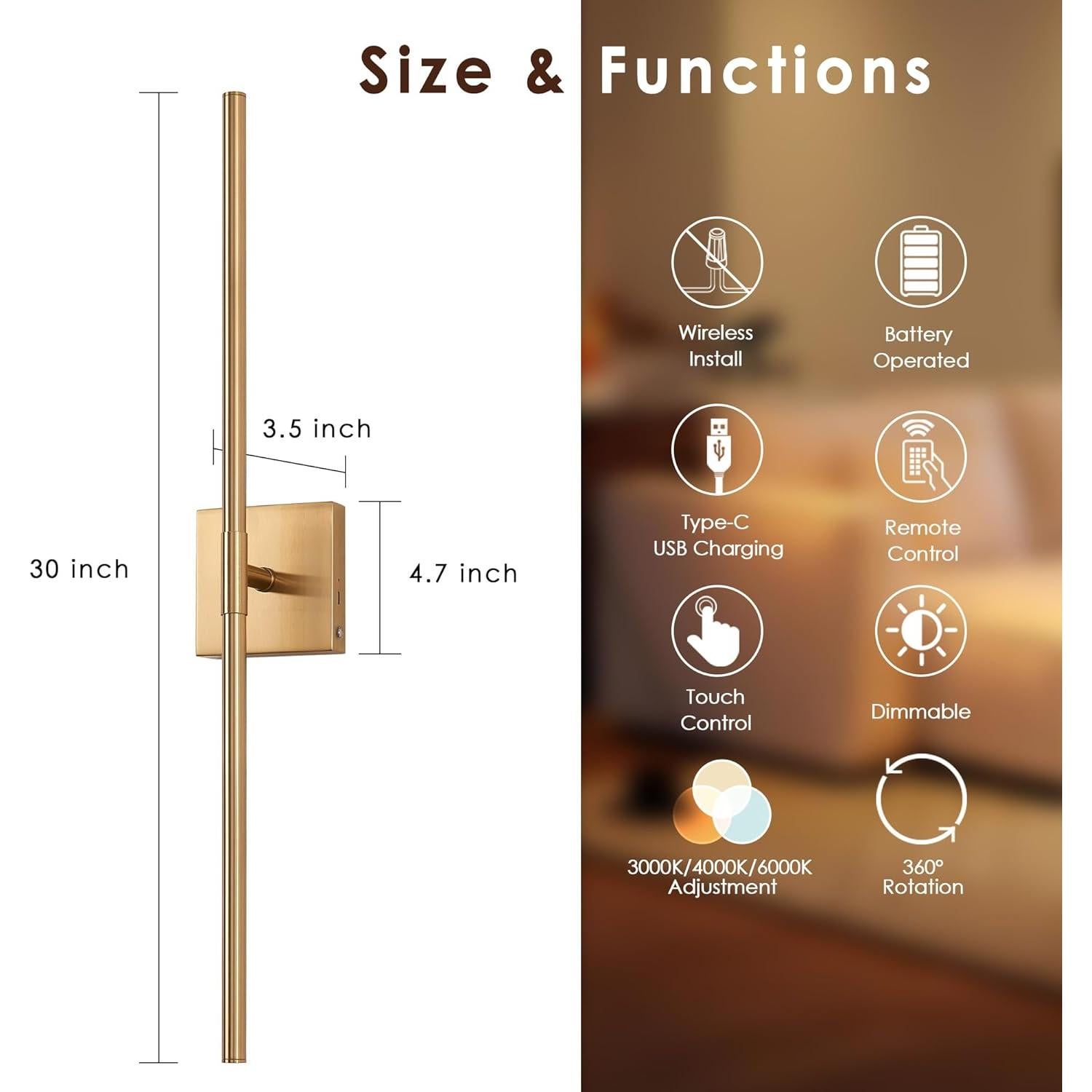 Juego de 2 Apliques de Pared LED Dorados GWONER 76.2 cm