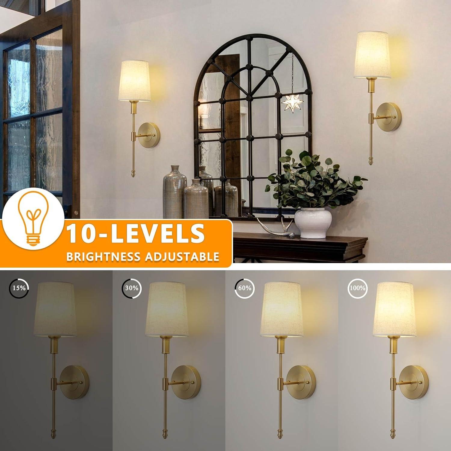 Juego de Apliques de Pared LED HOTRAN Dorado con Control Remoto