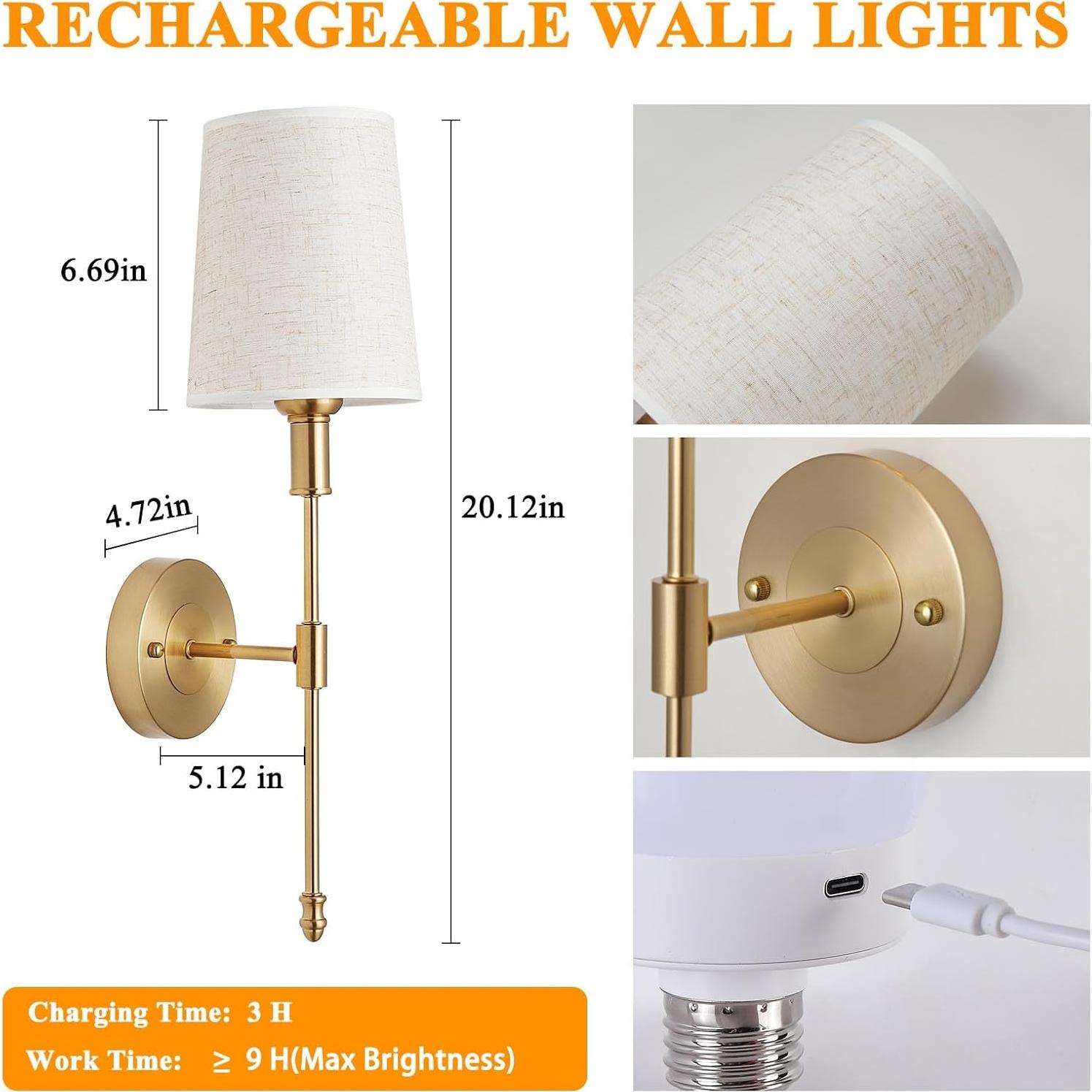 Juego de Apliques de Pared LED HOTRAN Dorado con Control Remoto