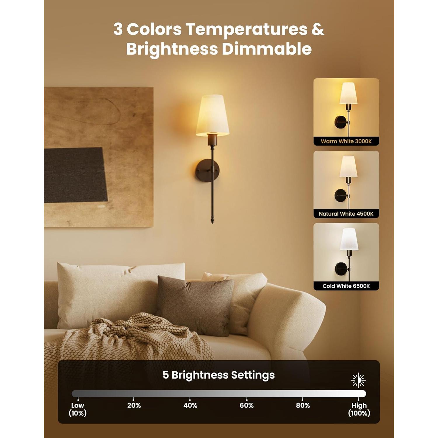 Apliques de Pared Inalámbricos FULEN LED Recargables 10000mAh