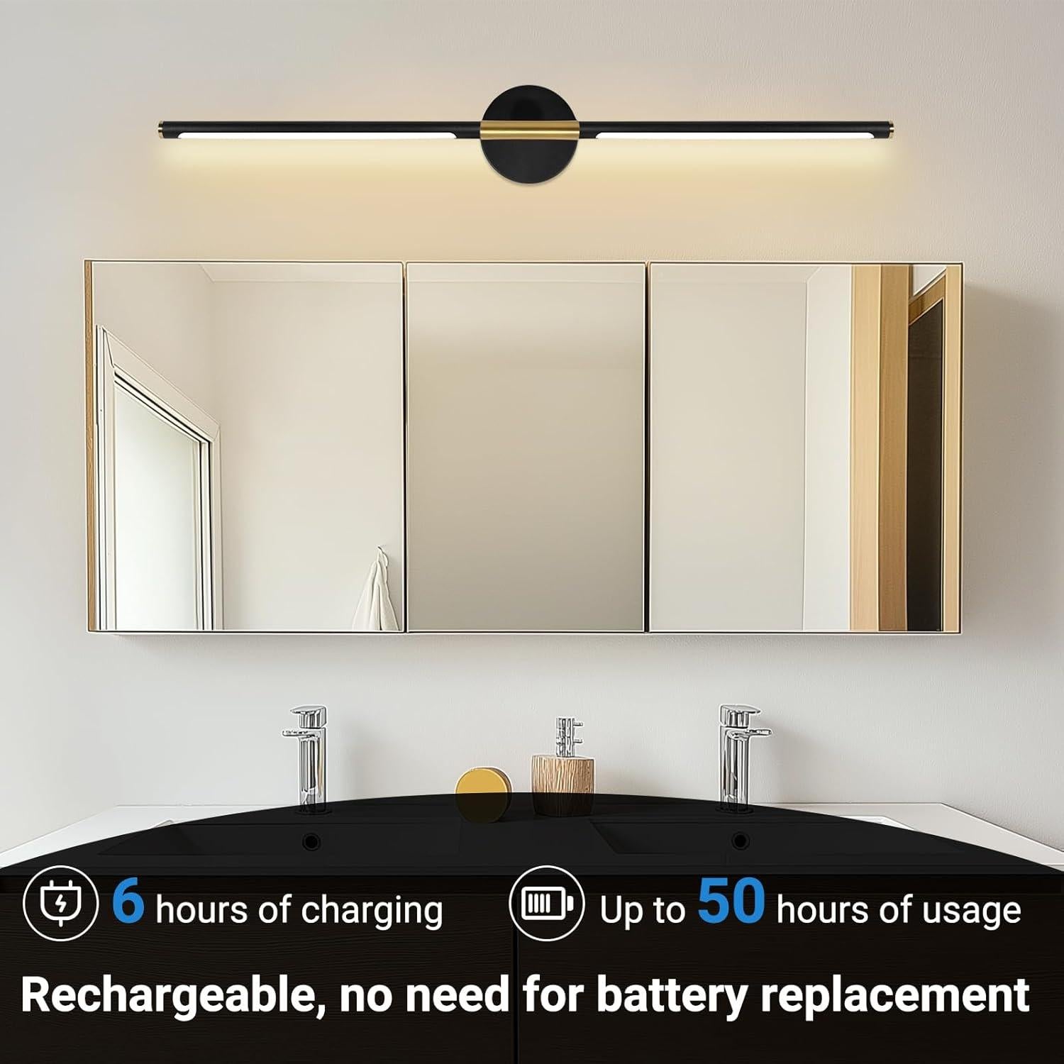 Juego de Apliques de Pared Inalámbricos TaoFiaCo 80 cm Negro/Dorado