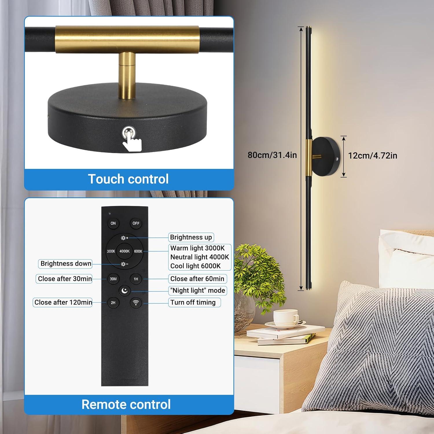 Juego de Apliques de Pared Inalámbricos TaoFiaCo 80 cm Negro/Dorado