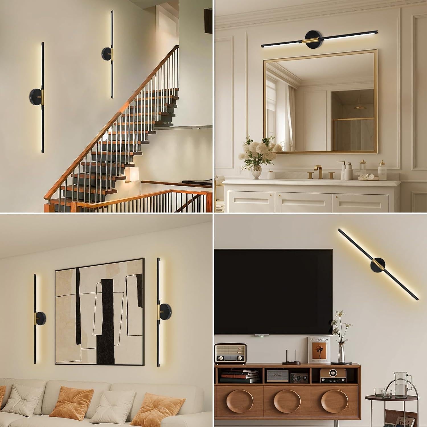 Juego de Apliques de Pared Inalámbricos TaoFiaCo 80 cm Negro/Dorado