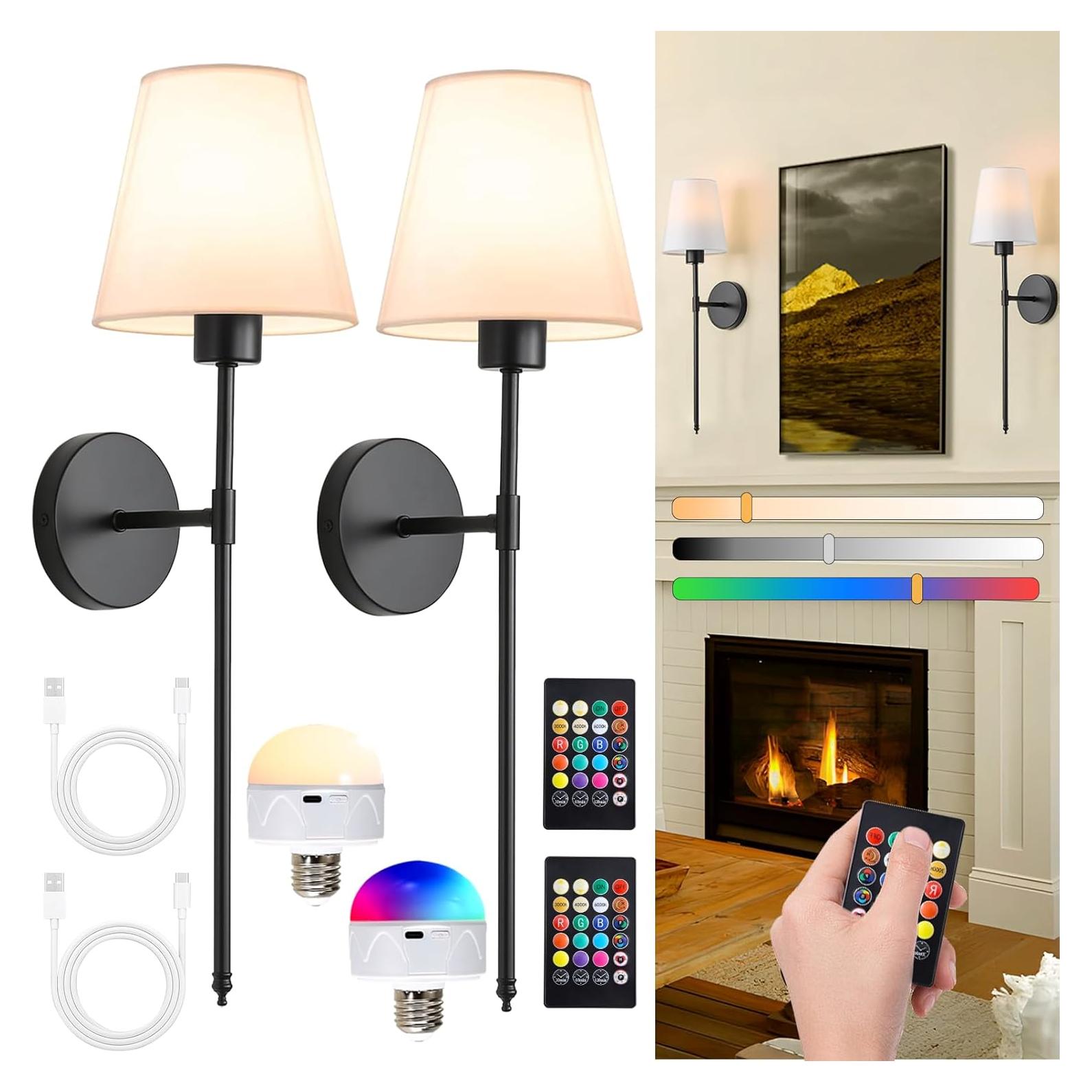 Juego de 2 Apliques de Pared AUXRAM Recargables Negros 5200mAh