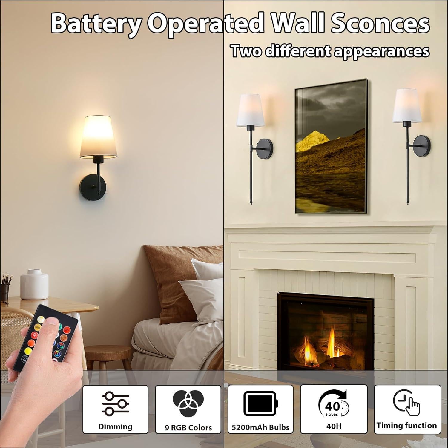 Juego de 2 Apliques de Pared AUXRAM Recargables Negros 5200mAh