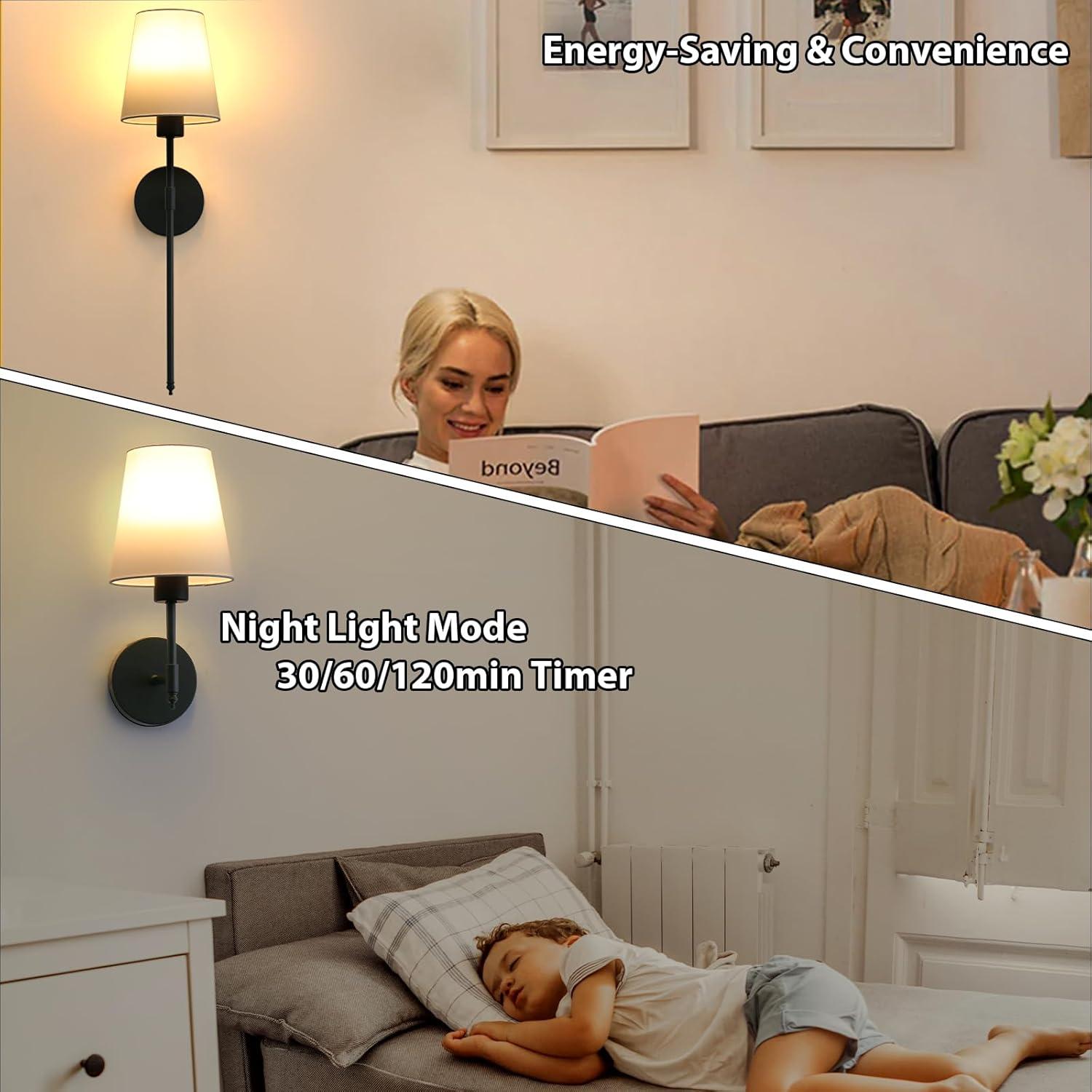 Juego de 2 Apliques de Pared AUXRAM Recargables Negros 5200mAh