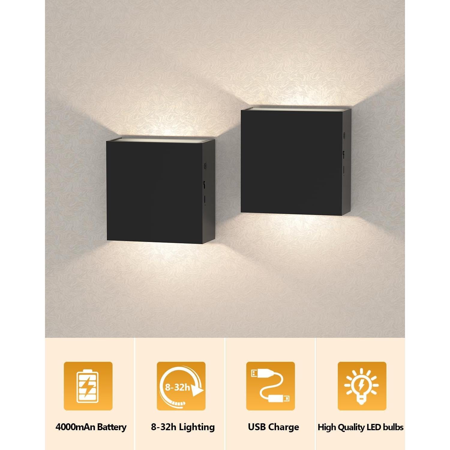 Juego de 2 Apliques de Pared Recargables MICEYLIVE Negro