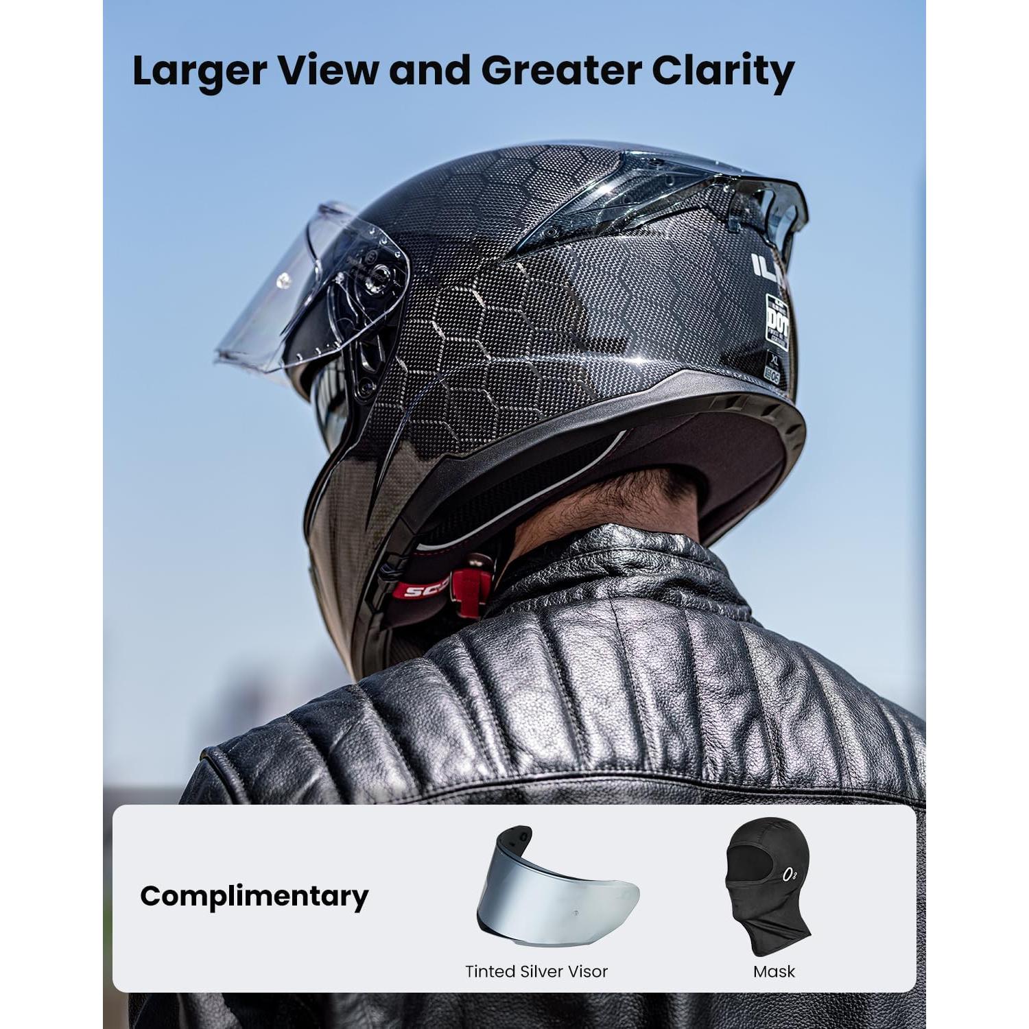 Casco ILM de Motocicleta Fibra Carbono XL Doble Visor