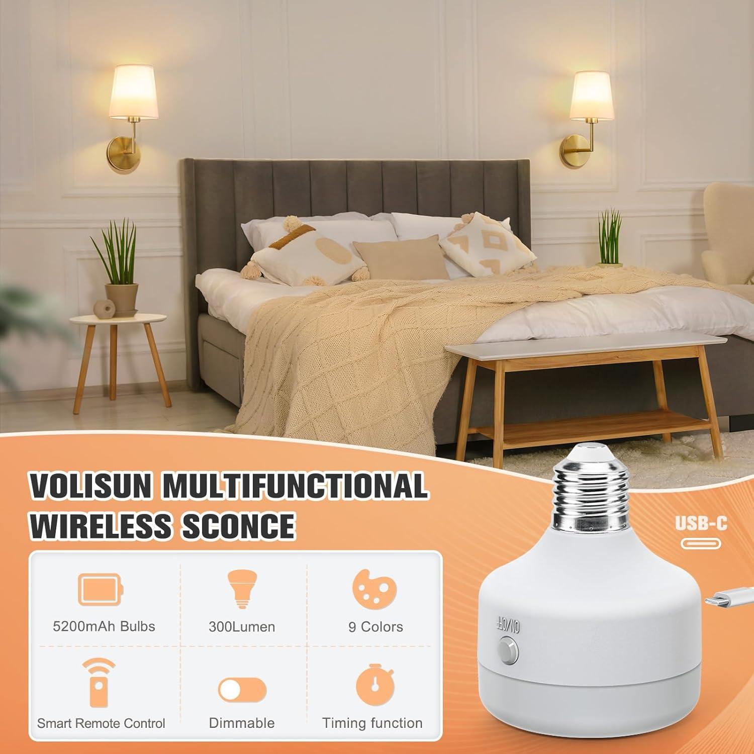 Apliques de Pared Inalámbricos VOLISUN Dorados con Control Remoto