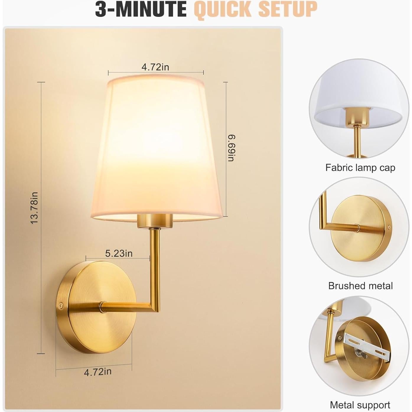 Apliques de Pared Inalámbricos VOLISUN Dorados con Control Remoto