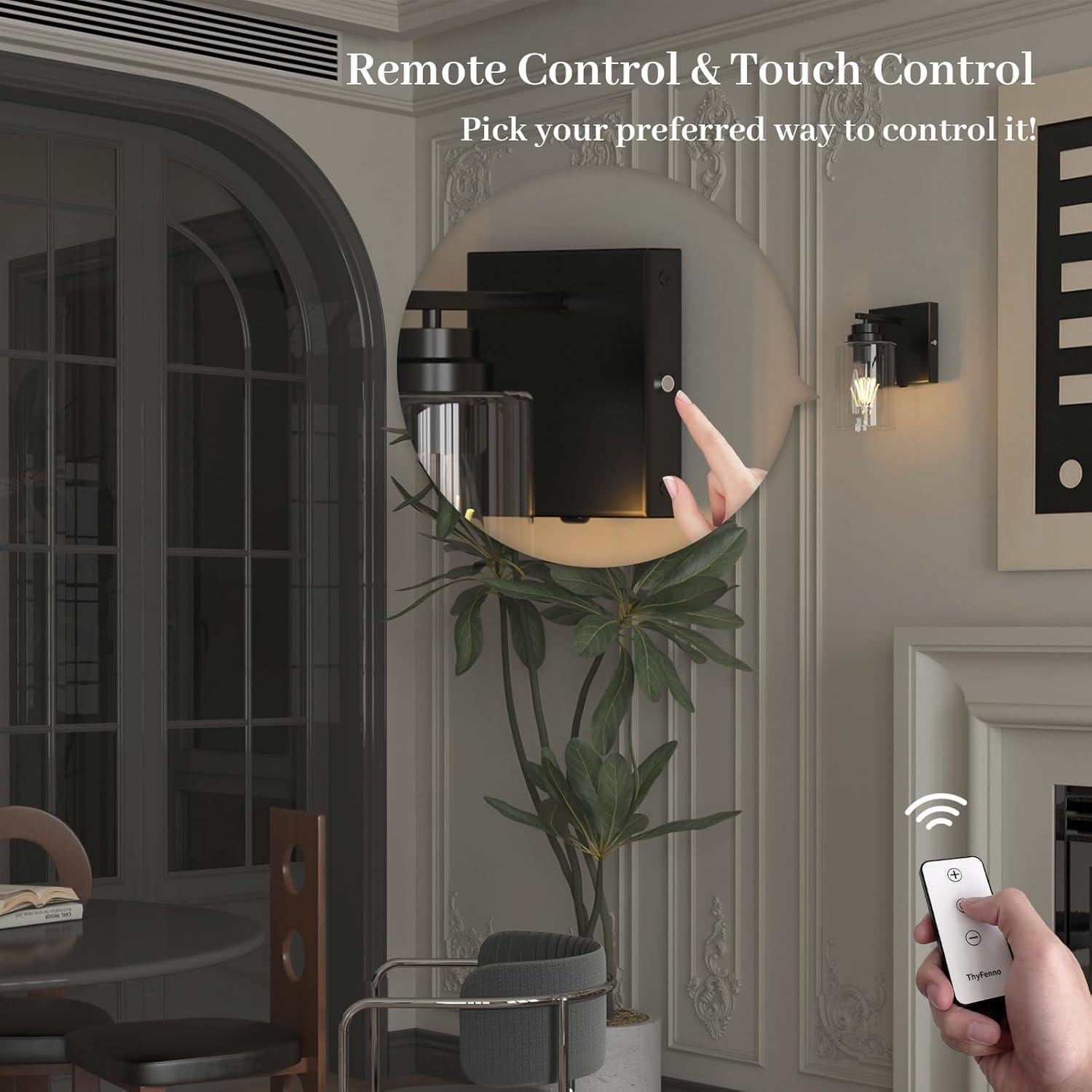 Aplique de pared ThyFenno con control remoto, set de 2, negro