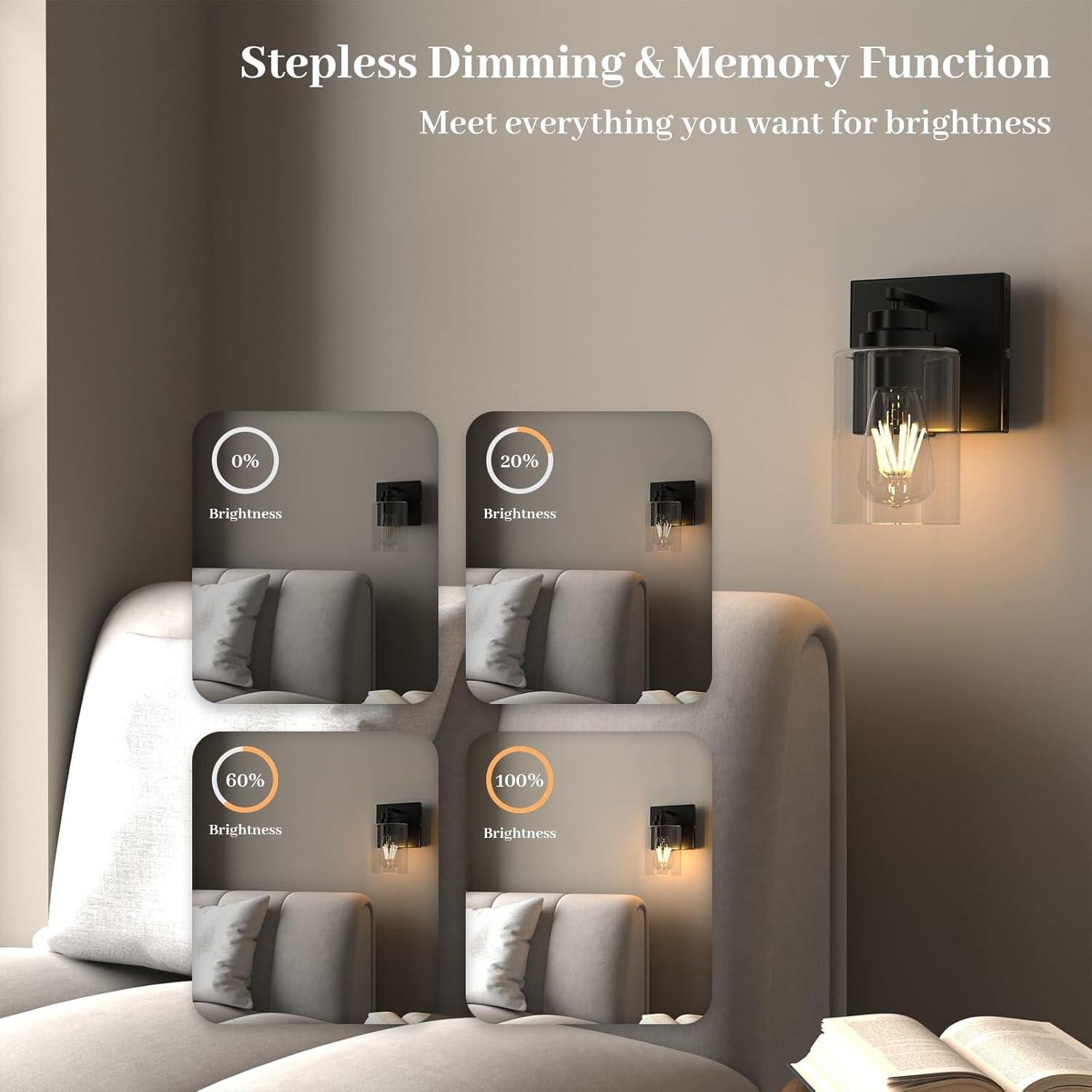 Aplique de pared ThyFenno con control remoto, set de 2, negro