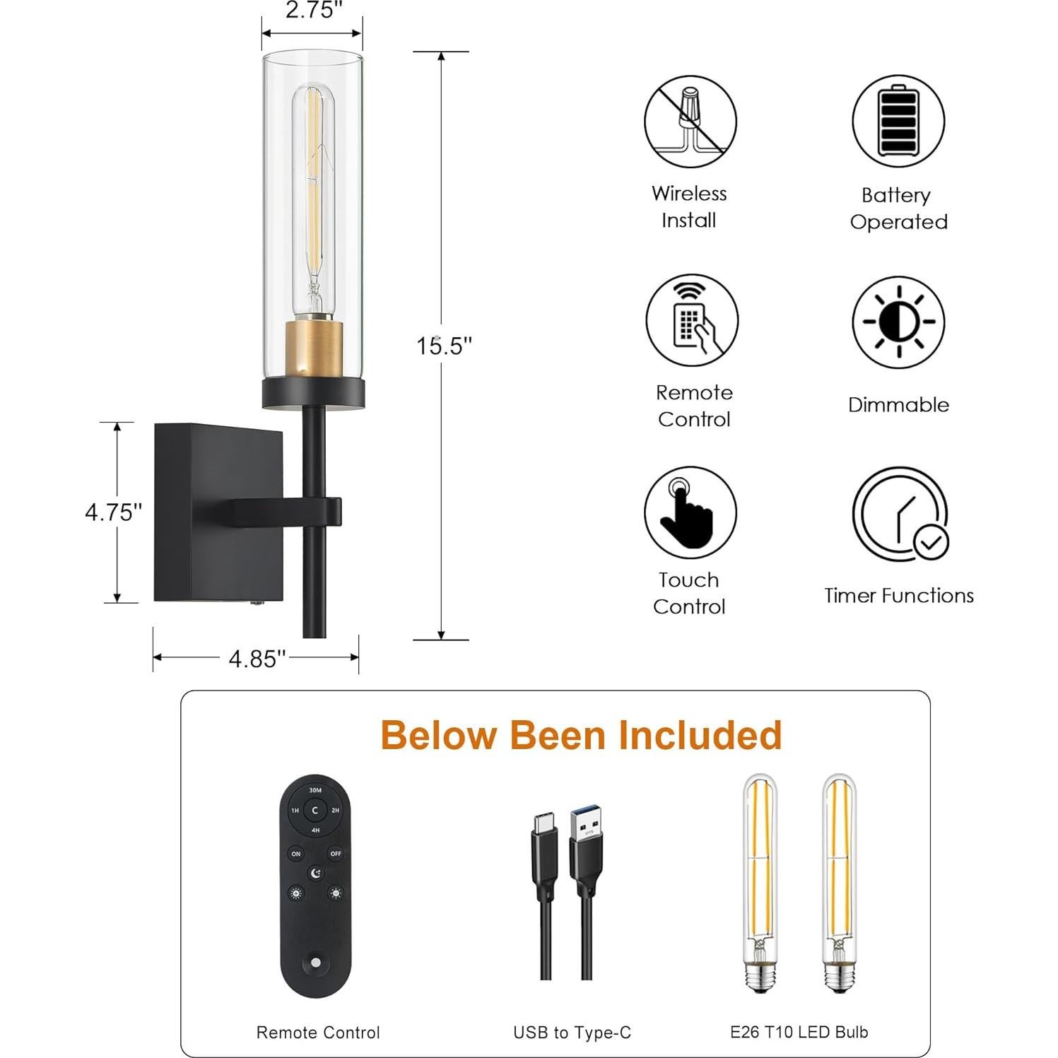 Apliques de Pared Inalámbricos SANTOSTOCK, Juego de 2, 3000K