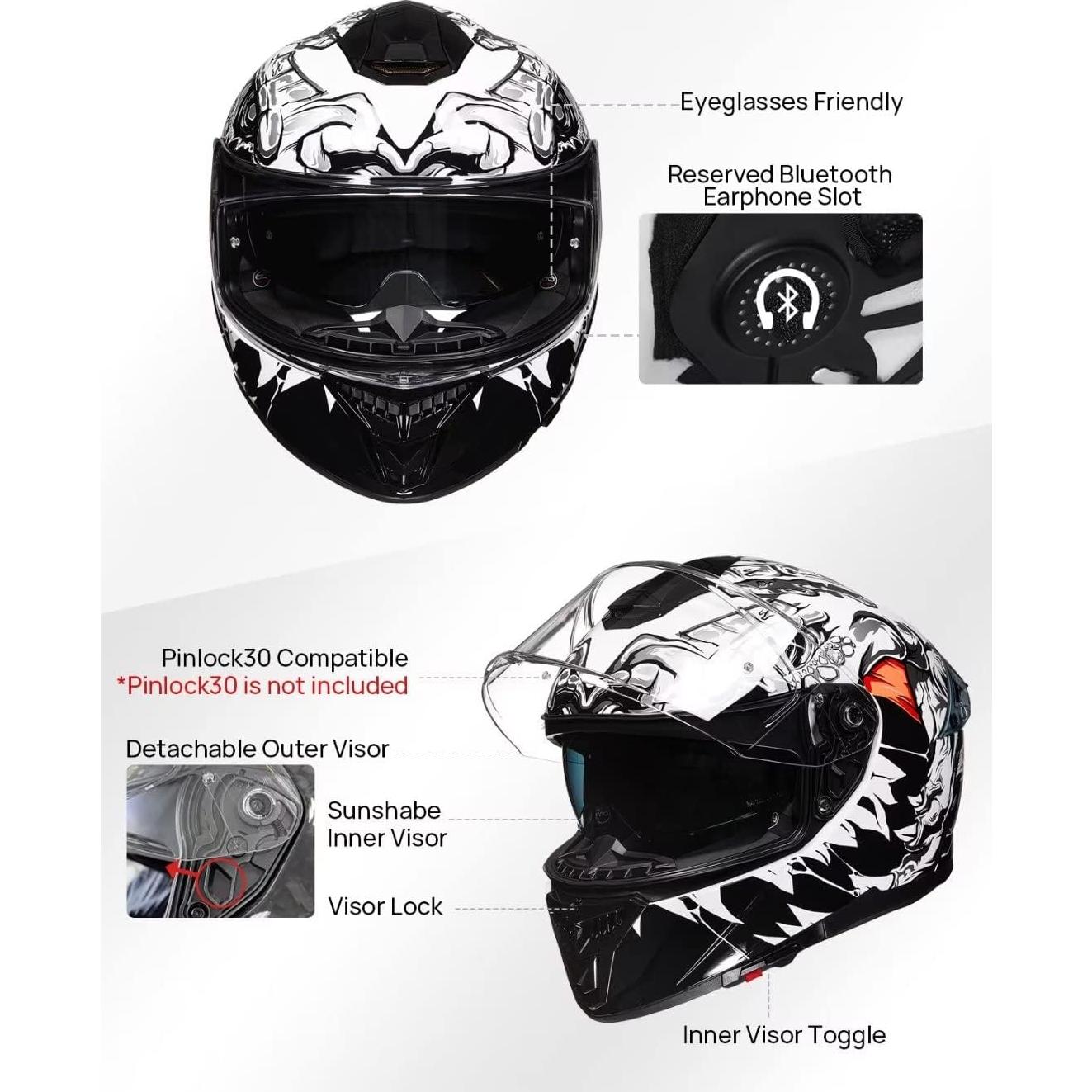 Casco Integral ILM 861A Doble Visera para Motocicleta S