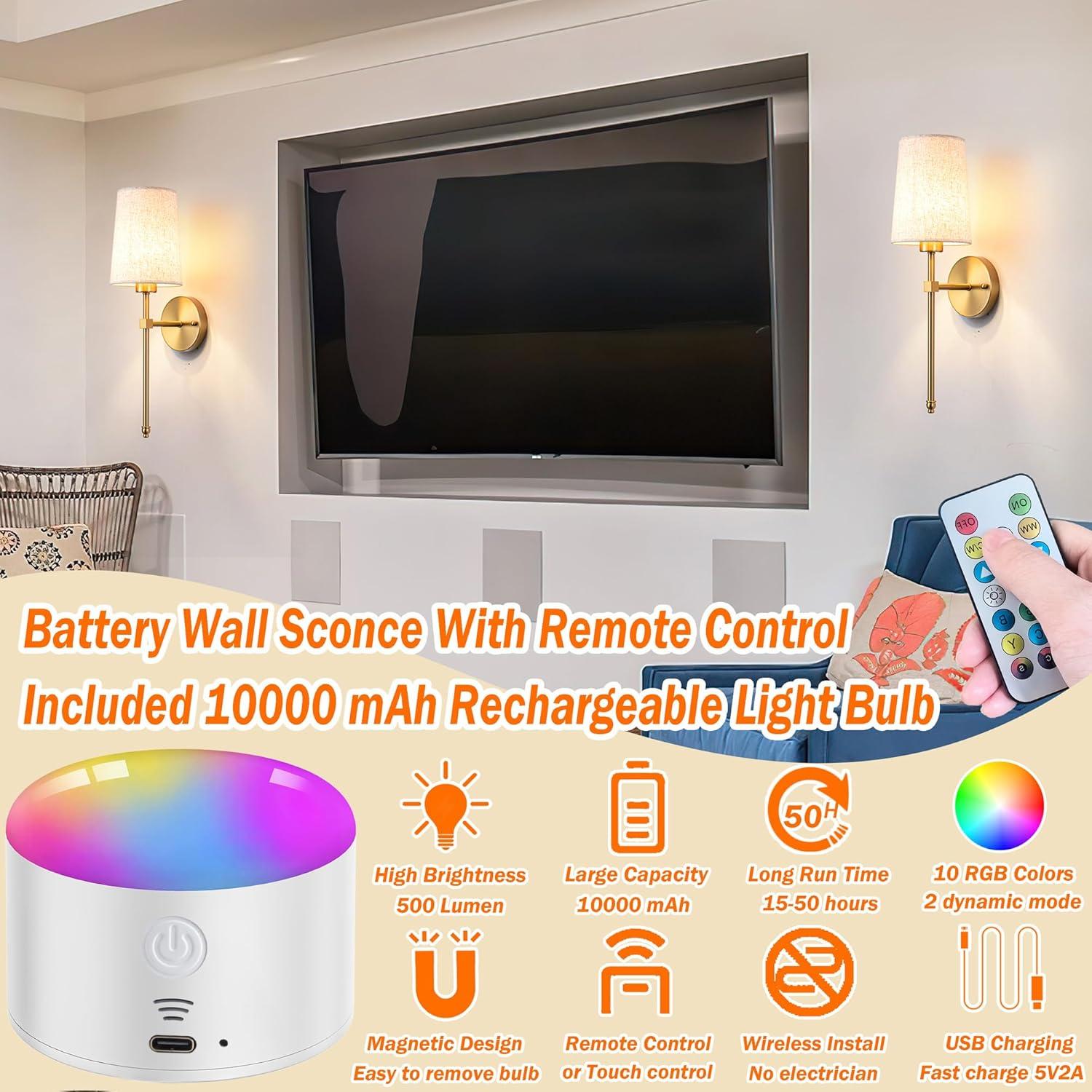 Aplique de Pared Inalámbrico YHCDLAMP Bronce LED Regulable