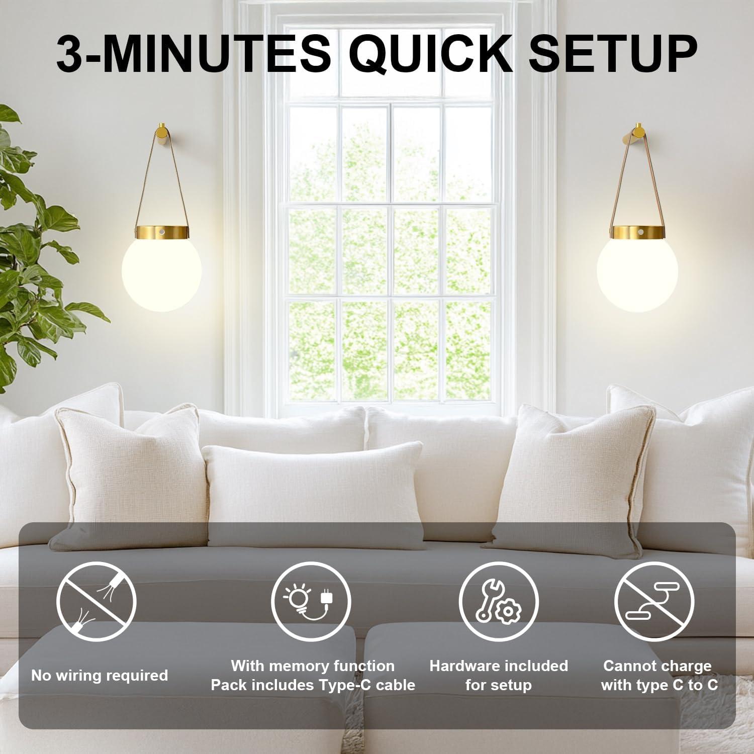 Juego de 2 apliques de pared G-SAFAVA dorados recargables