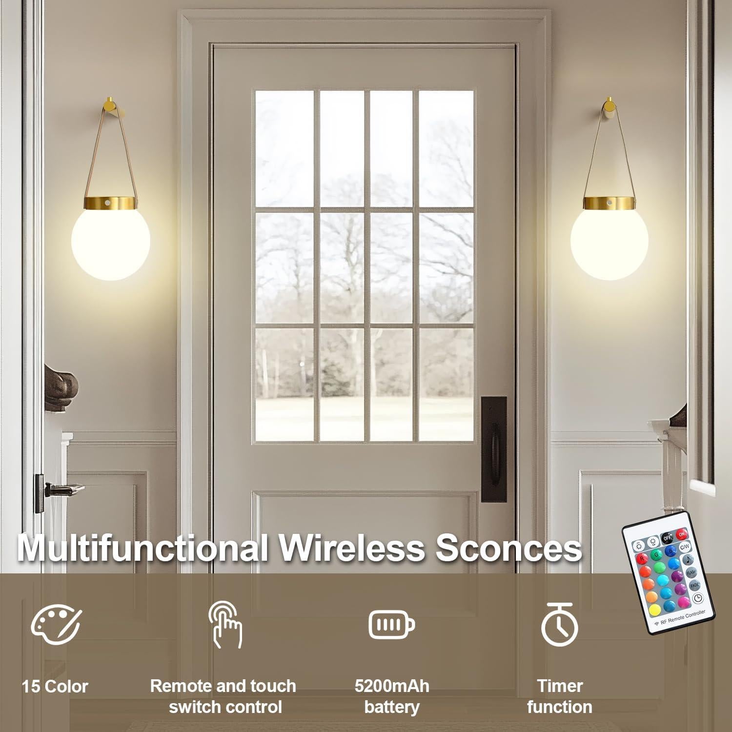 Juego de 2 apliques de pared G-SAFAVA dorados recargables