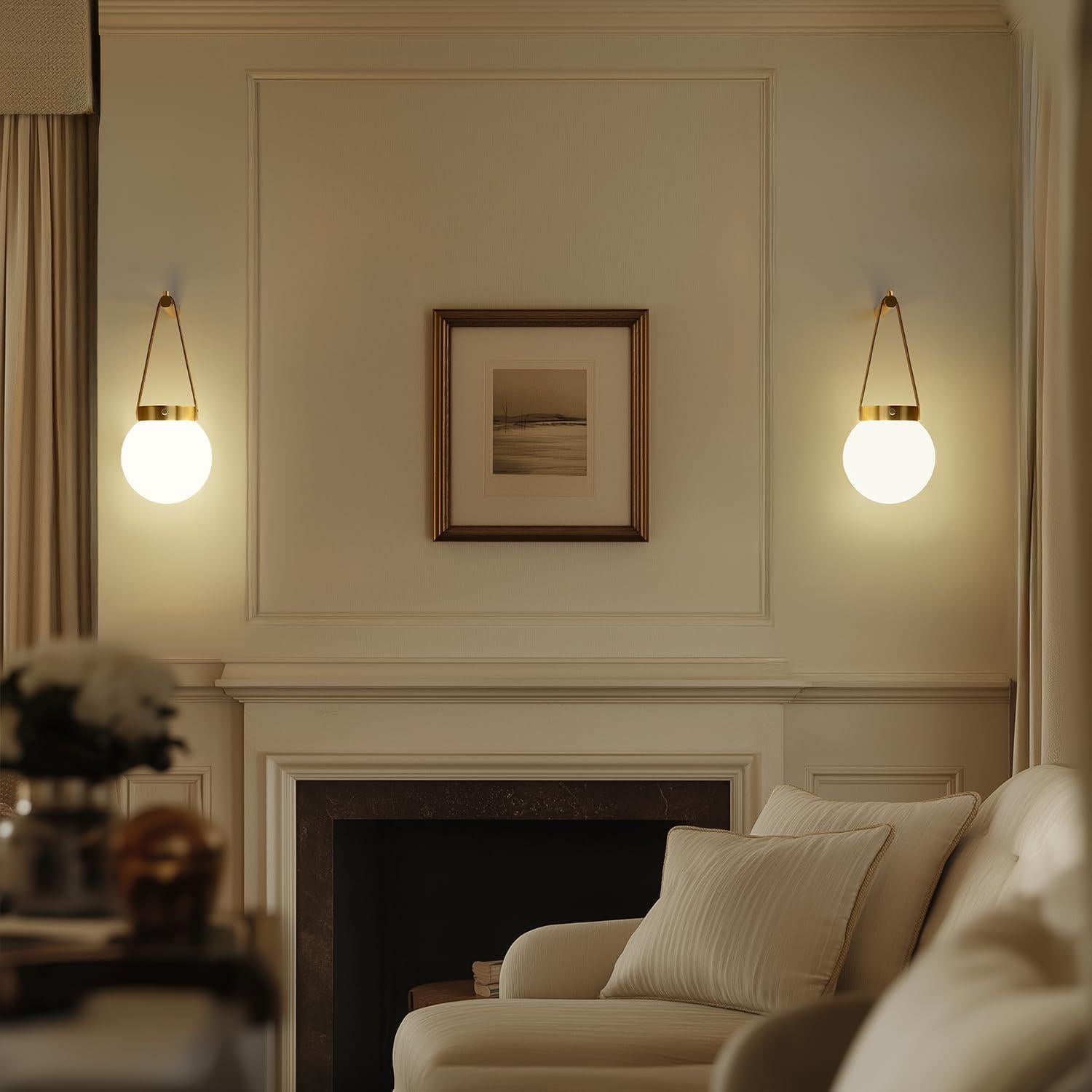 Juego de 2 apliques de pared G-SAFAVA dorados recargables