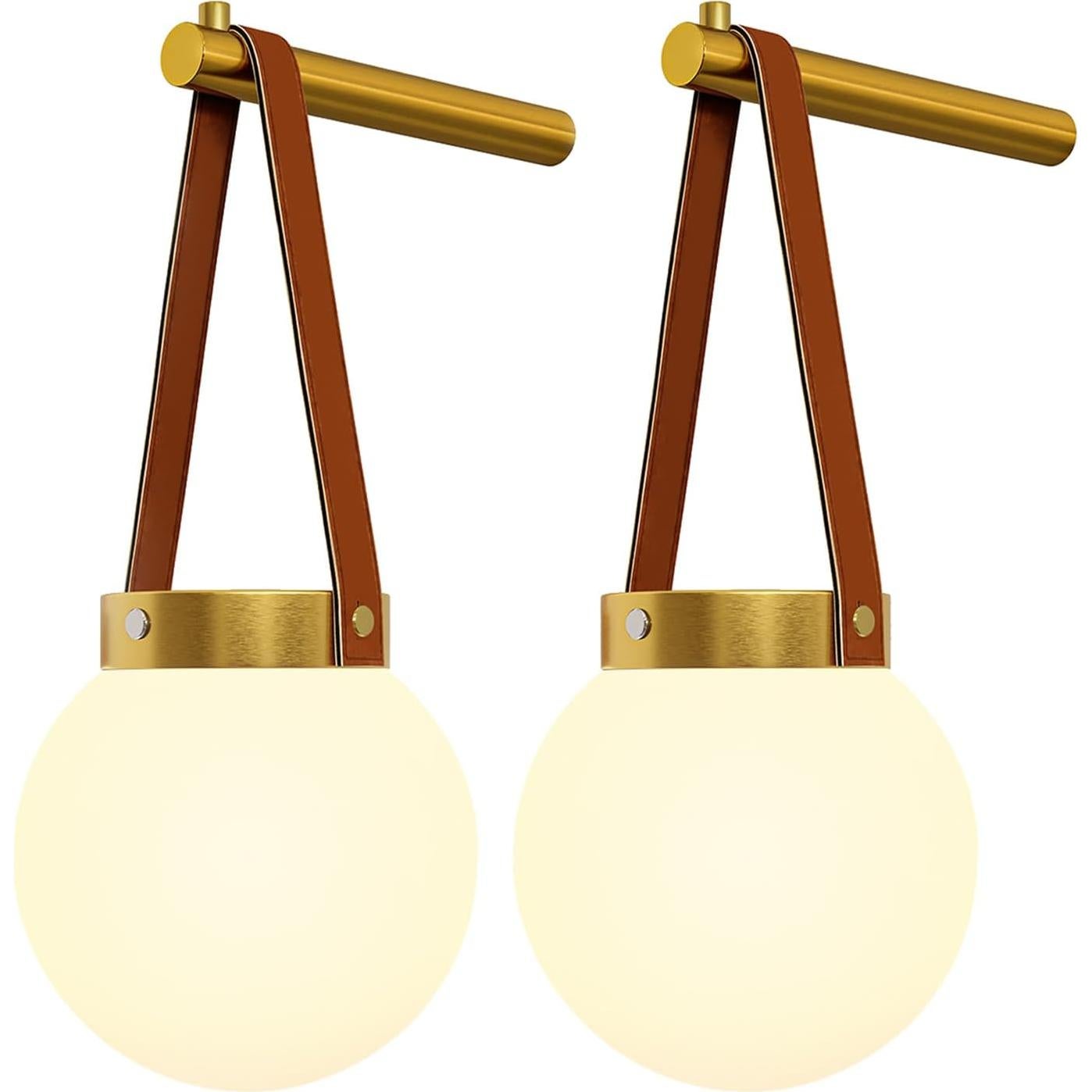 Juego de 2 apliques de pared G-SAFAVA dorados recargables