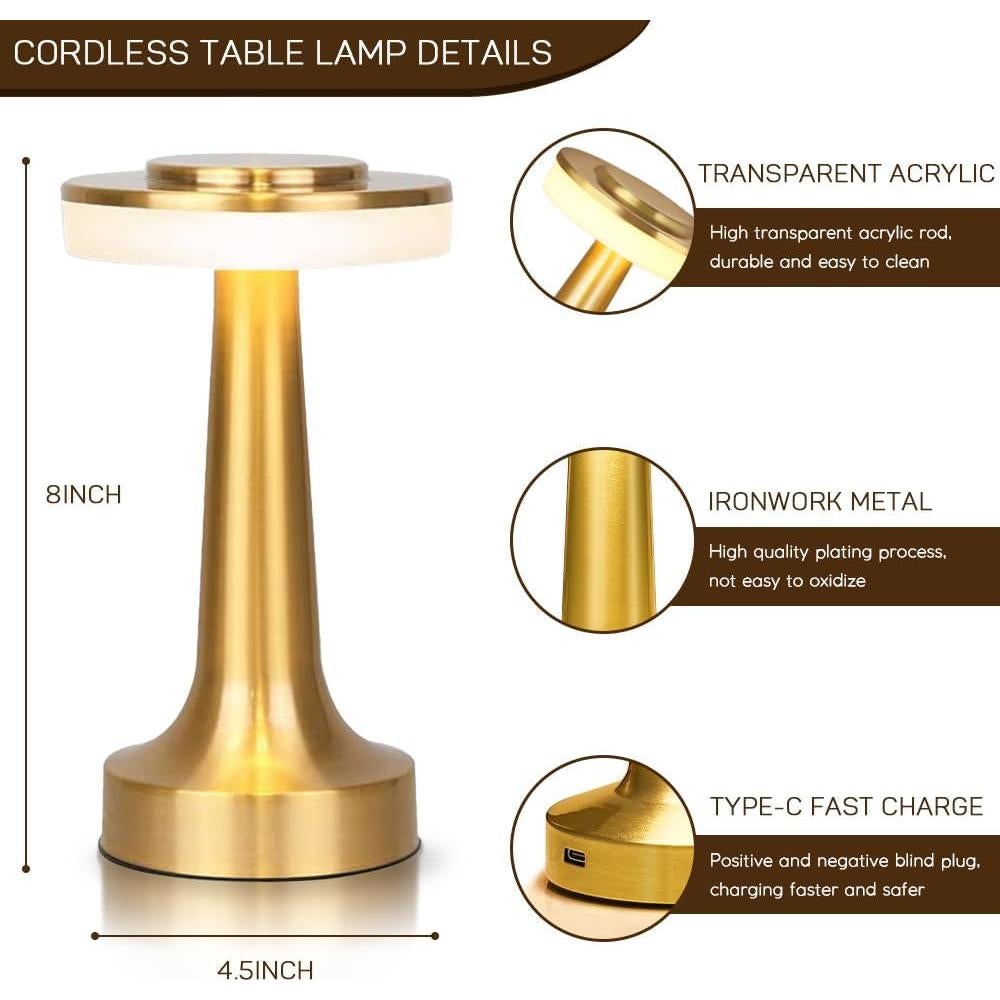 Lámpara de Mesa LED Inalámbrica JHPGEOE Dimmable 3 Colores