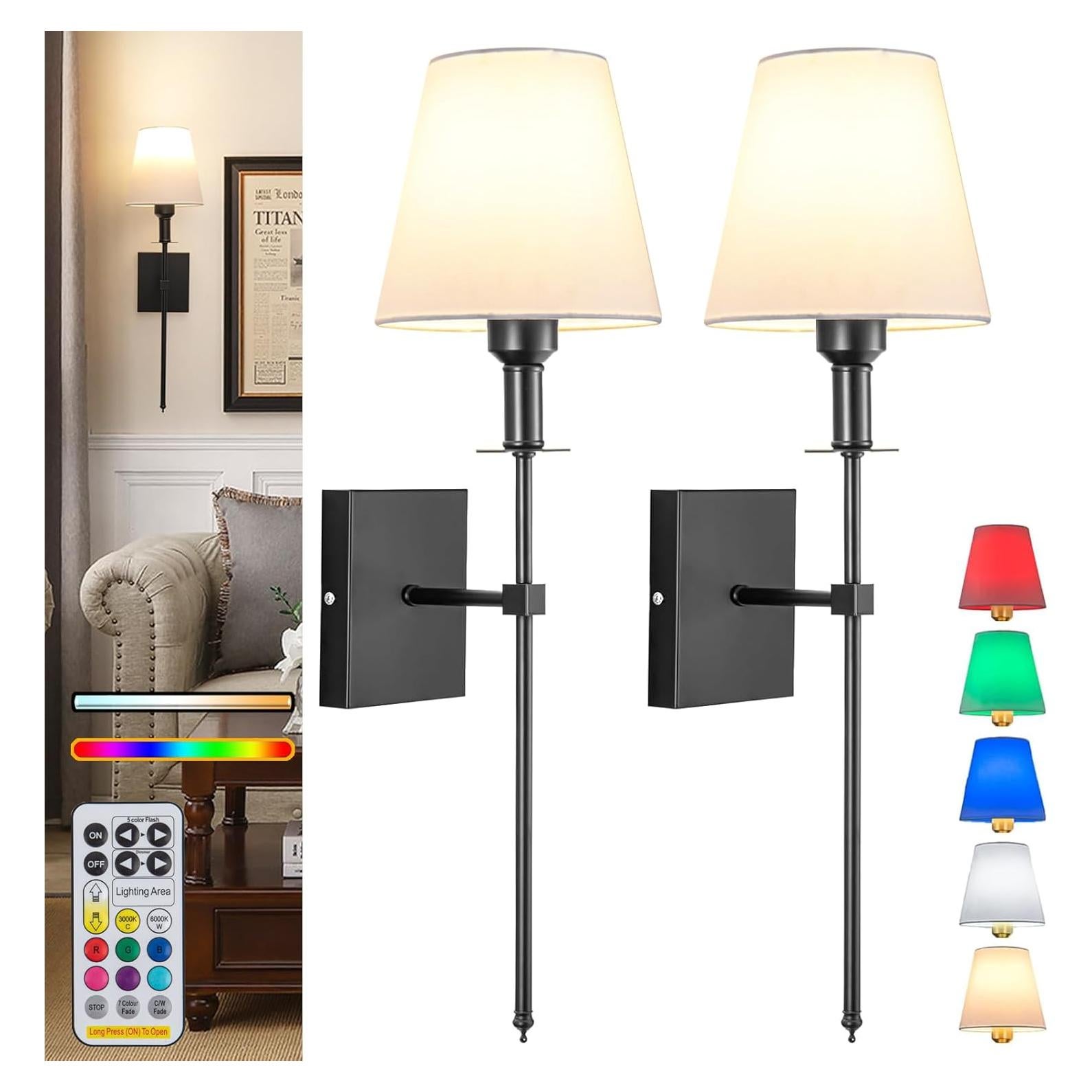 Juego de apliques de pared recargables Jengush, set de 2, 12 modos