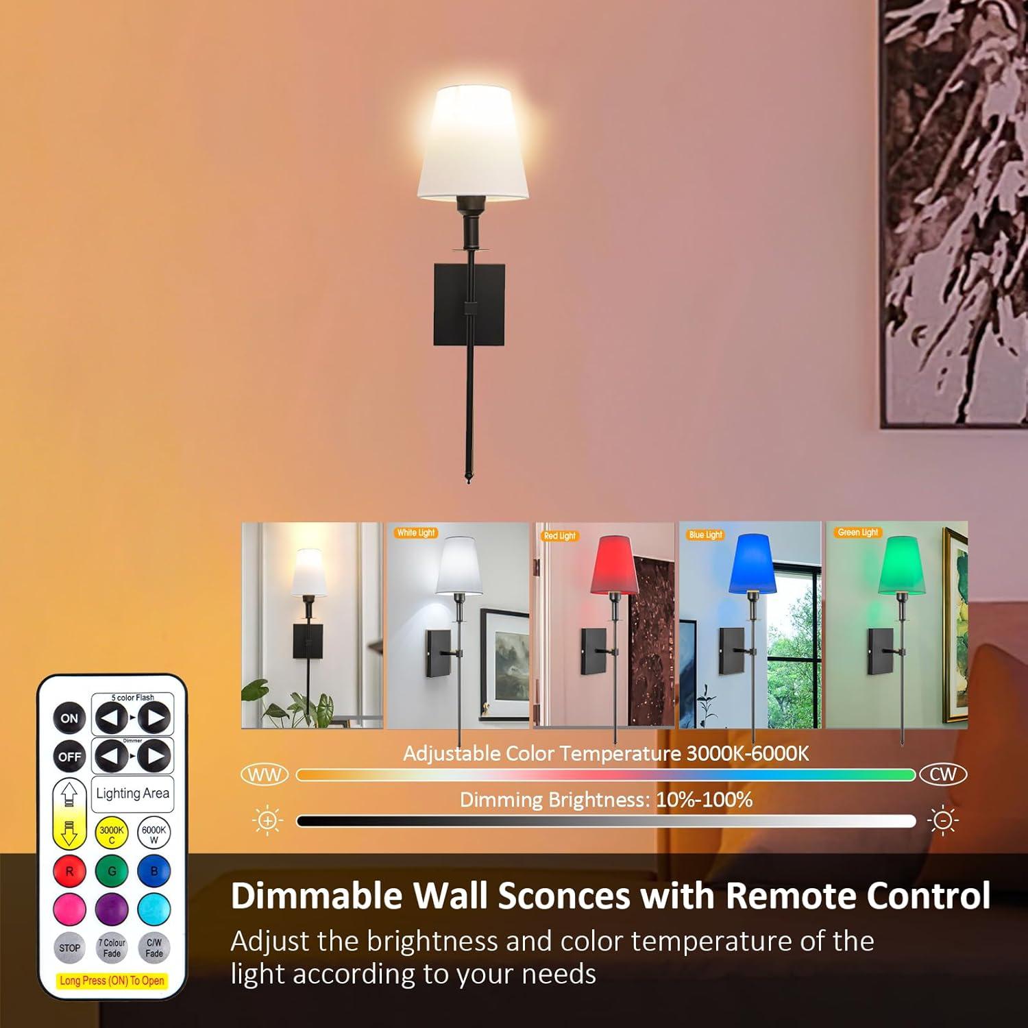 Juego de apliques de pared recargables Jengush, set de 2, 12 modos