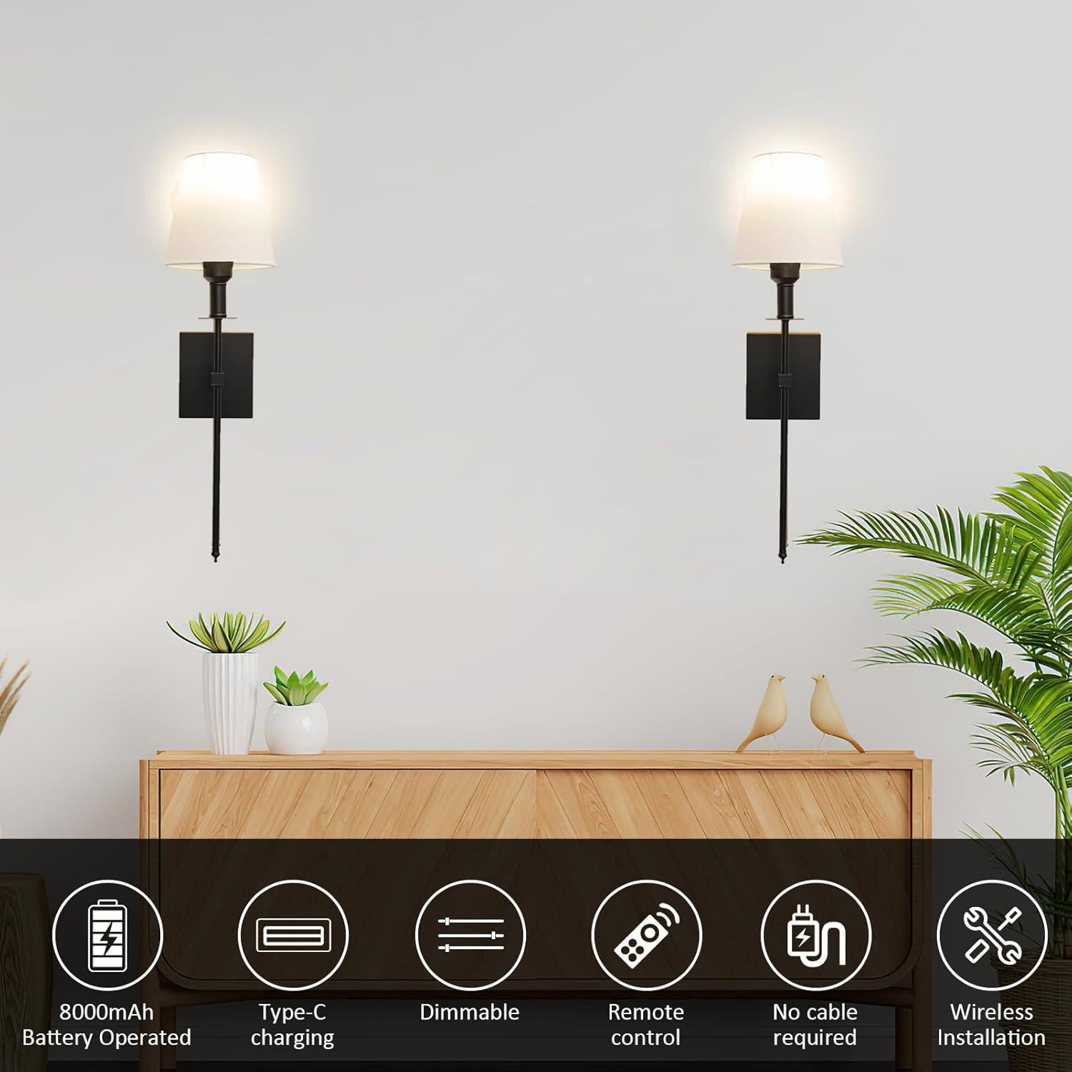 Juego de apliques de pared recargables Jengush, set de 2, 12 modos