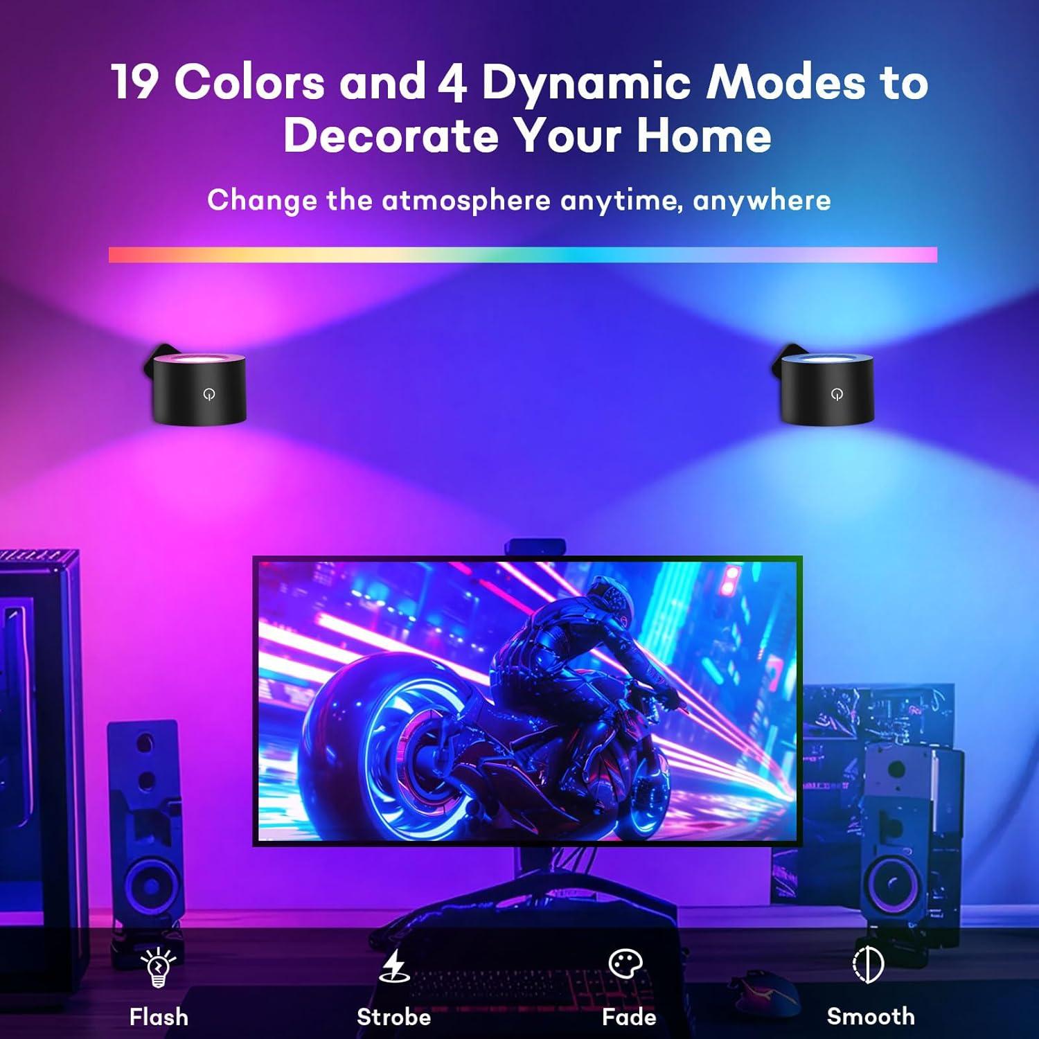 Aplique de pared inalámbrico Lightess negro 19 colores RGB