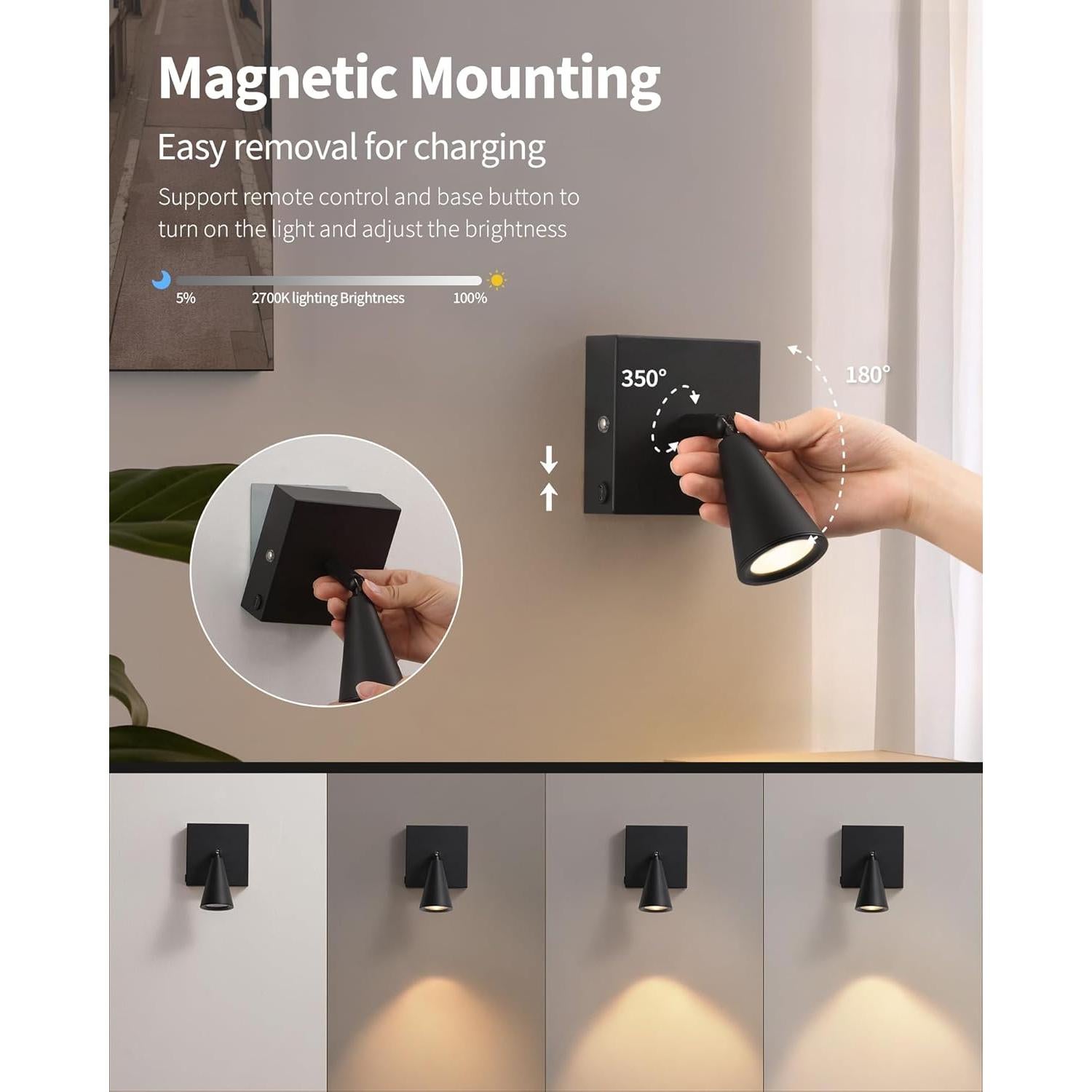 Juego de 2 Apliques de Pared LED Recargables NEWSEE Negro