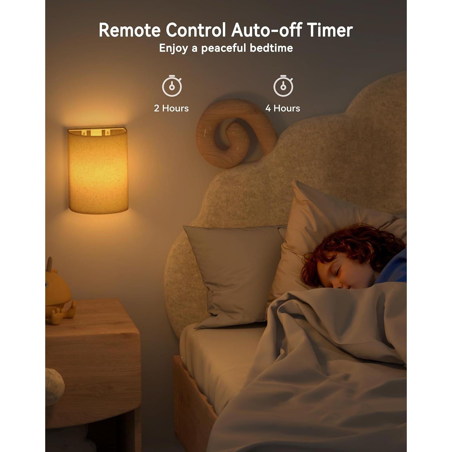 Rechargeable Battery Operated Wall Sconces Set of 2, Wireless LED Wall Night Lights with Remote & Timer, Linen Fabric Shade Cordless Indoor Wall Mount Lamp Lighting Fixtures for Bedroom Living Room