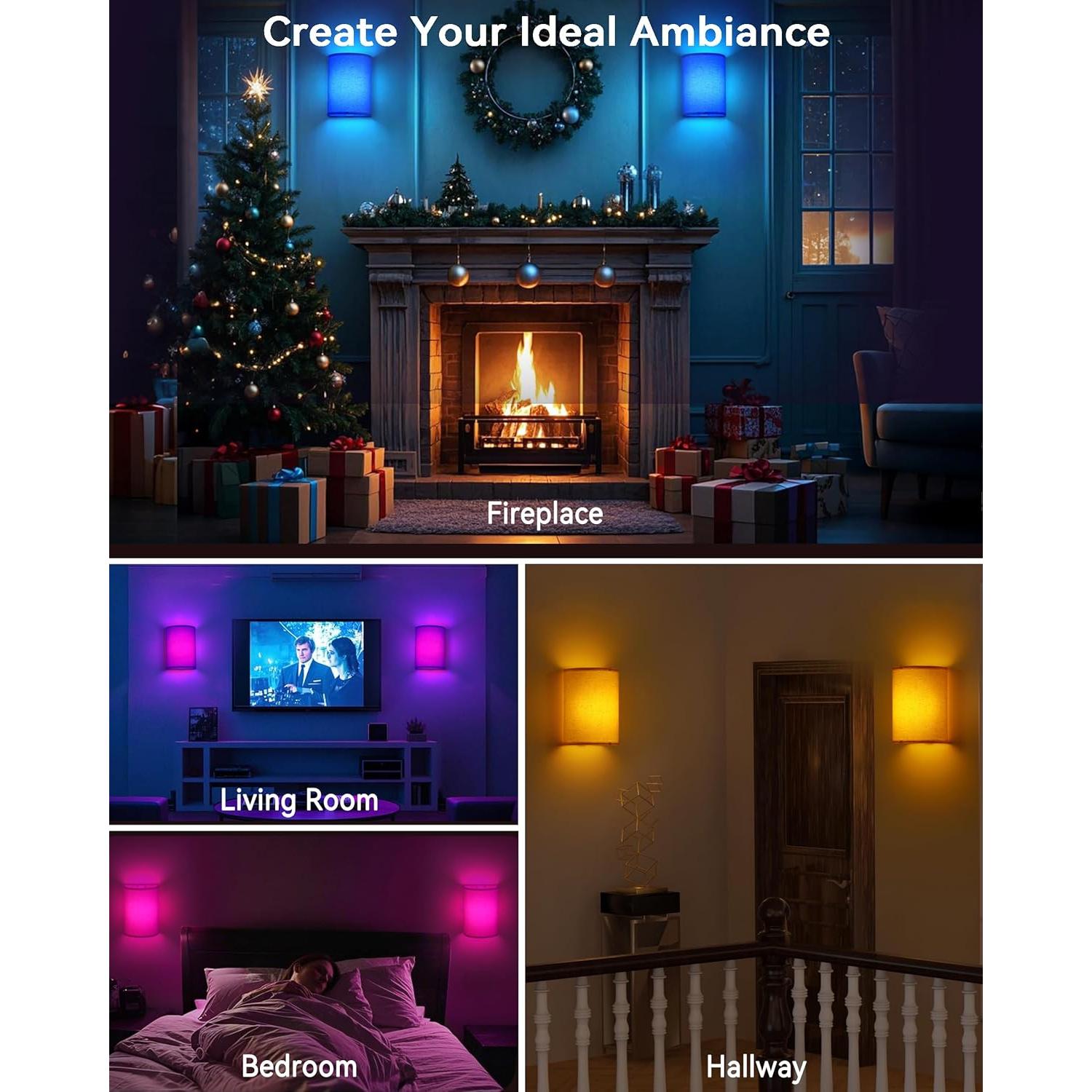 Rechargeable Battery Operated Wall Sconces Set of 2, Wireless LED Wall Night Lights with Remote & Timer, Linen Fabric Shade Cordless Indoor Wall Mount Lamp Lighting Fixtures for Bedroom Living Room