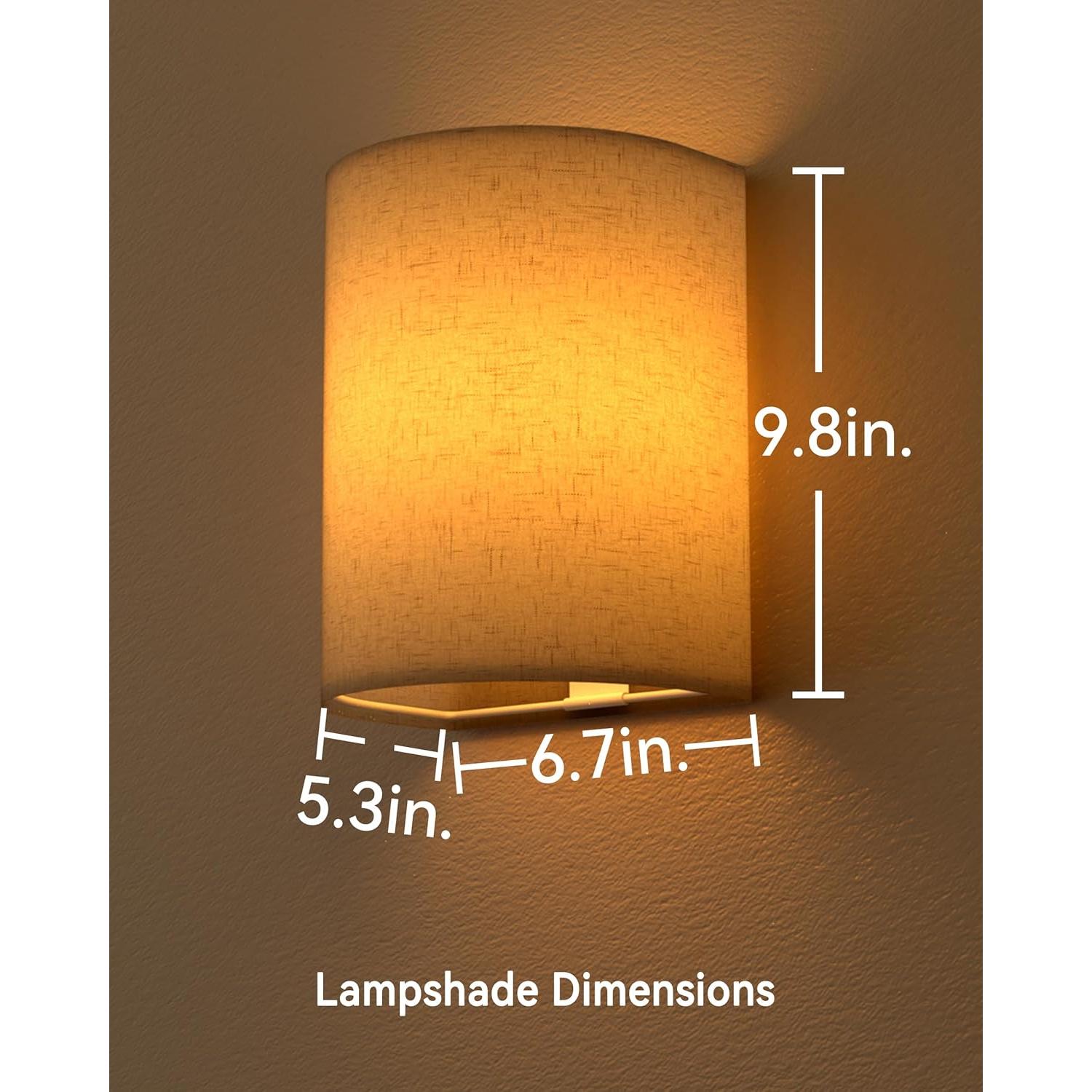 Rechargeable Battery Operated Wall Sconces Set of 2, Wireless LED Wall Night Lights with Remote & Timer, Linen Fabric Shade Cordless Indoor Wall Mount Lamp Lighting Fixtures for Bedroom Living Room