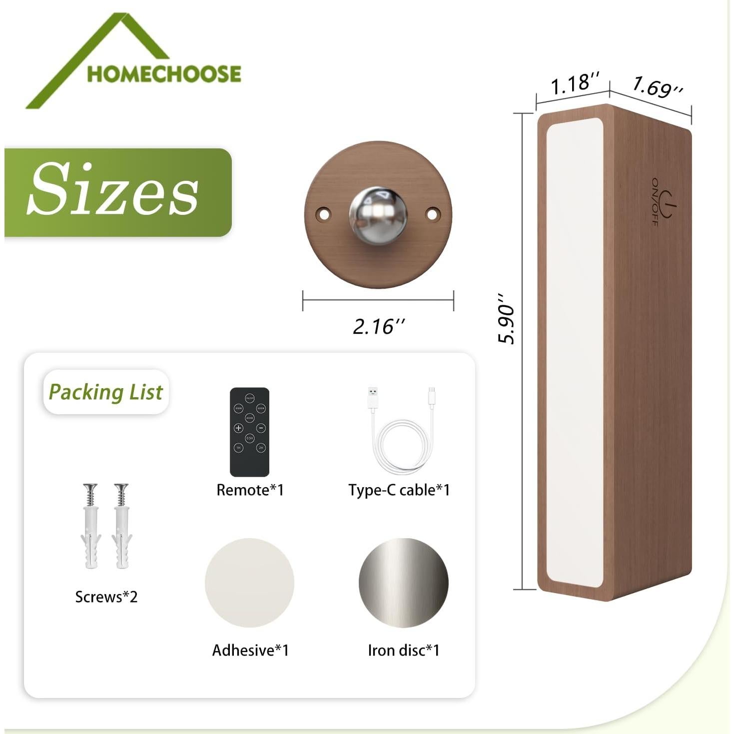 Apliques de Pared Recargables HOMECHOOSE 2-Pack Nuez