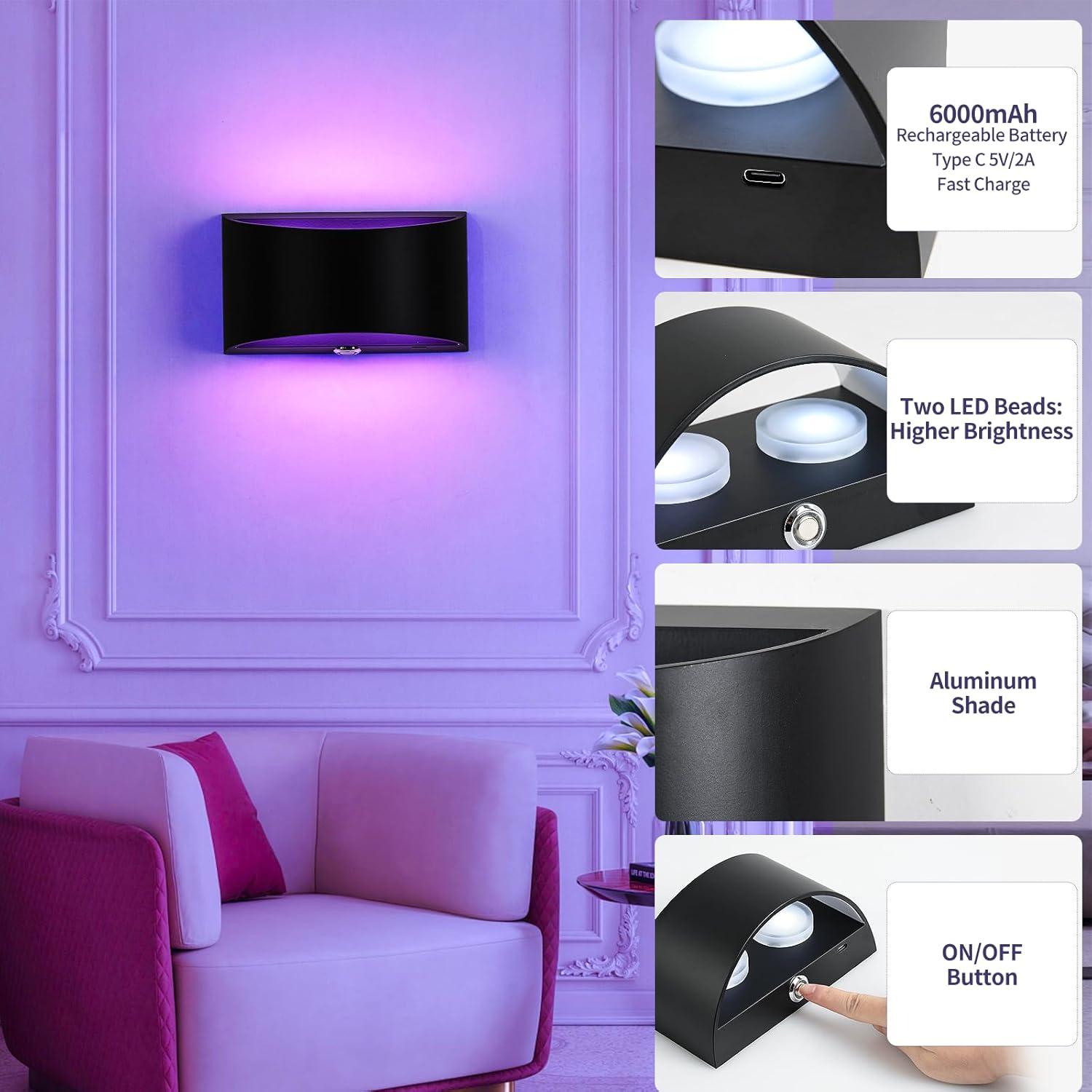 Aplique de Pared LED Recargable Hirzsjoy 6000mAh 16 Colores