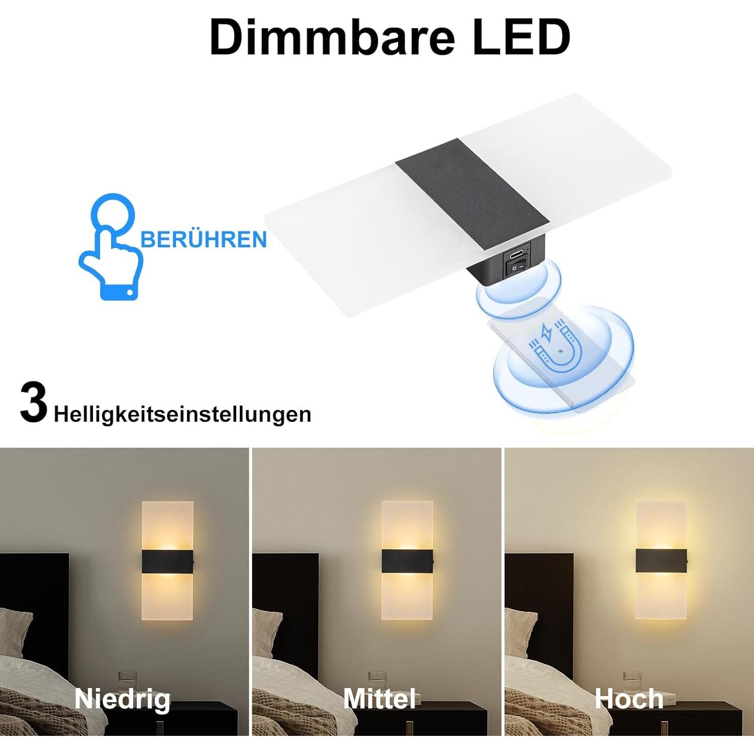 Juego de Apliques de Pared LED SURPALIG 2PCS Táctil 4000mAh